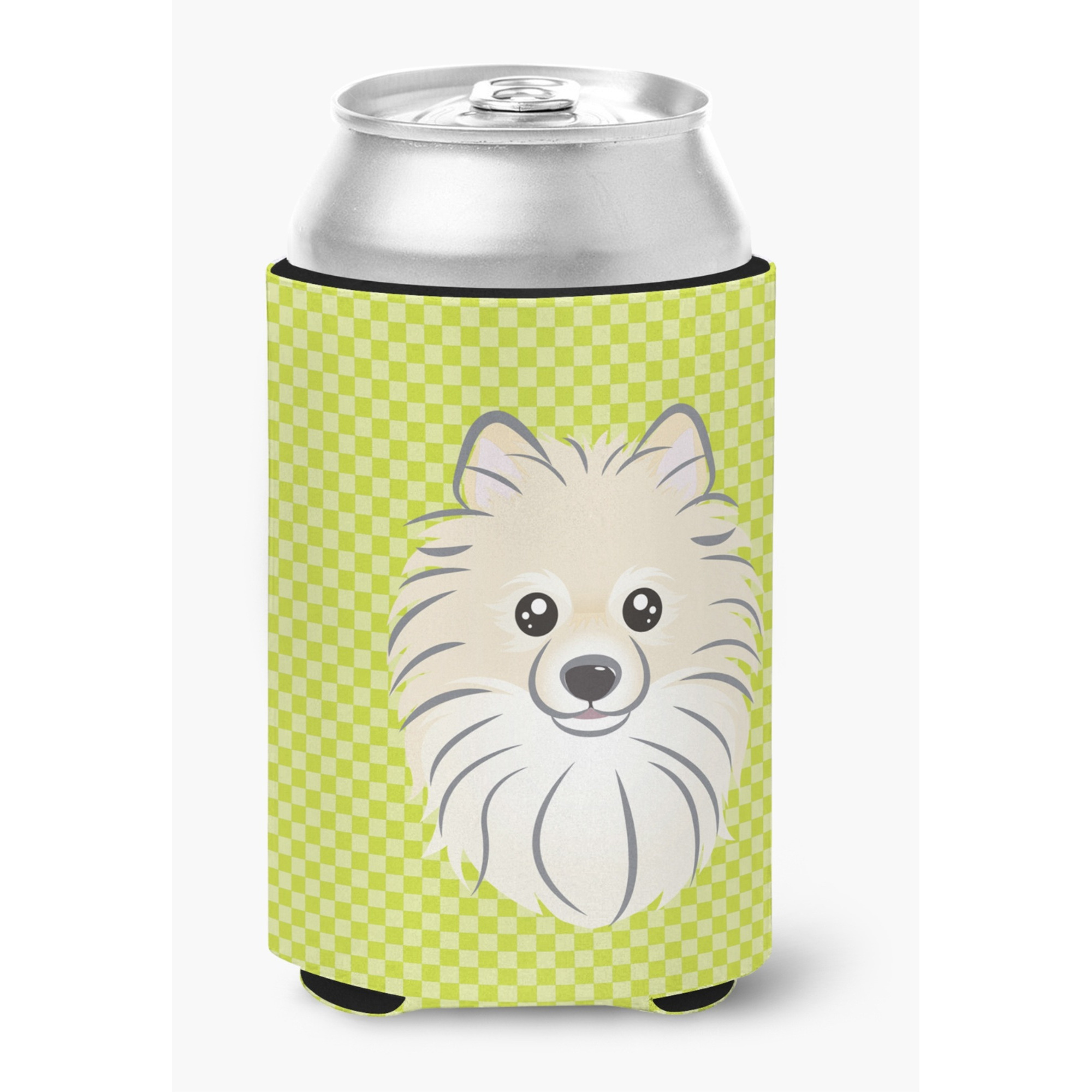 Checkerboard Lime Green Pomeranian Can or Bottle Hugger BB1269CC