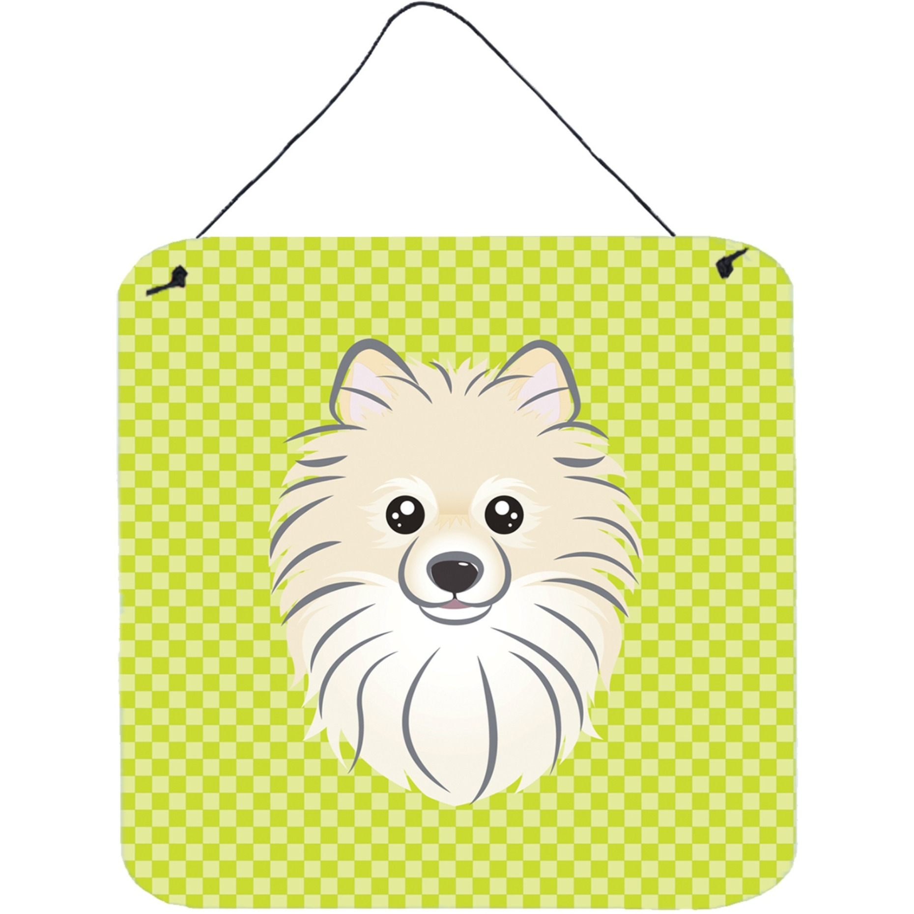 &quotCaroline's Treasures Checkerboard Lime Green Pomeranian Wall or Door Hanging Prints, 6 x 6"""