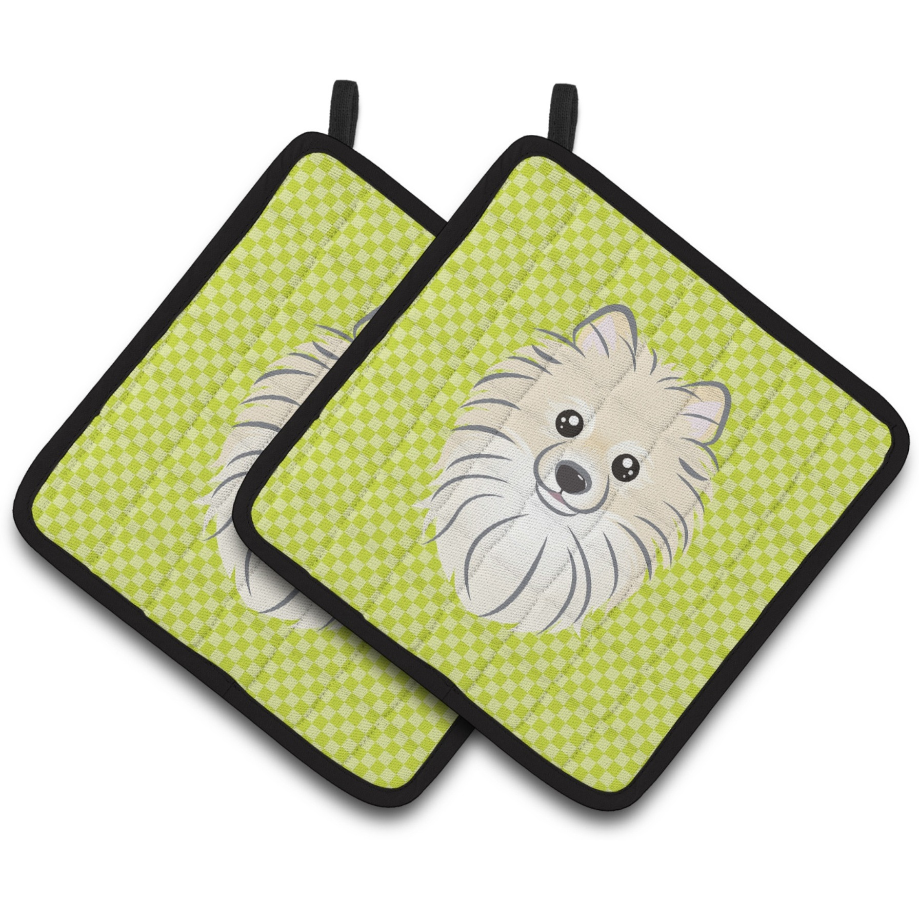 &quotCaroline's Treasures Checkerboard Lime green Pomeranian Pair of Pot Holders BB1269PTHD, 7.5HX7.5W, Multicolor"