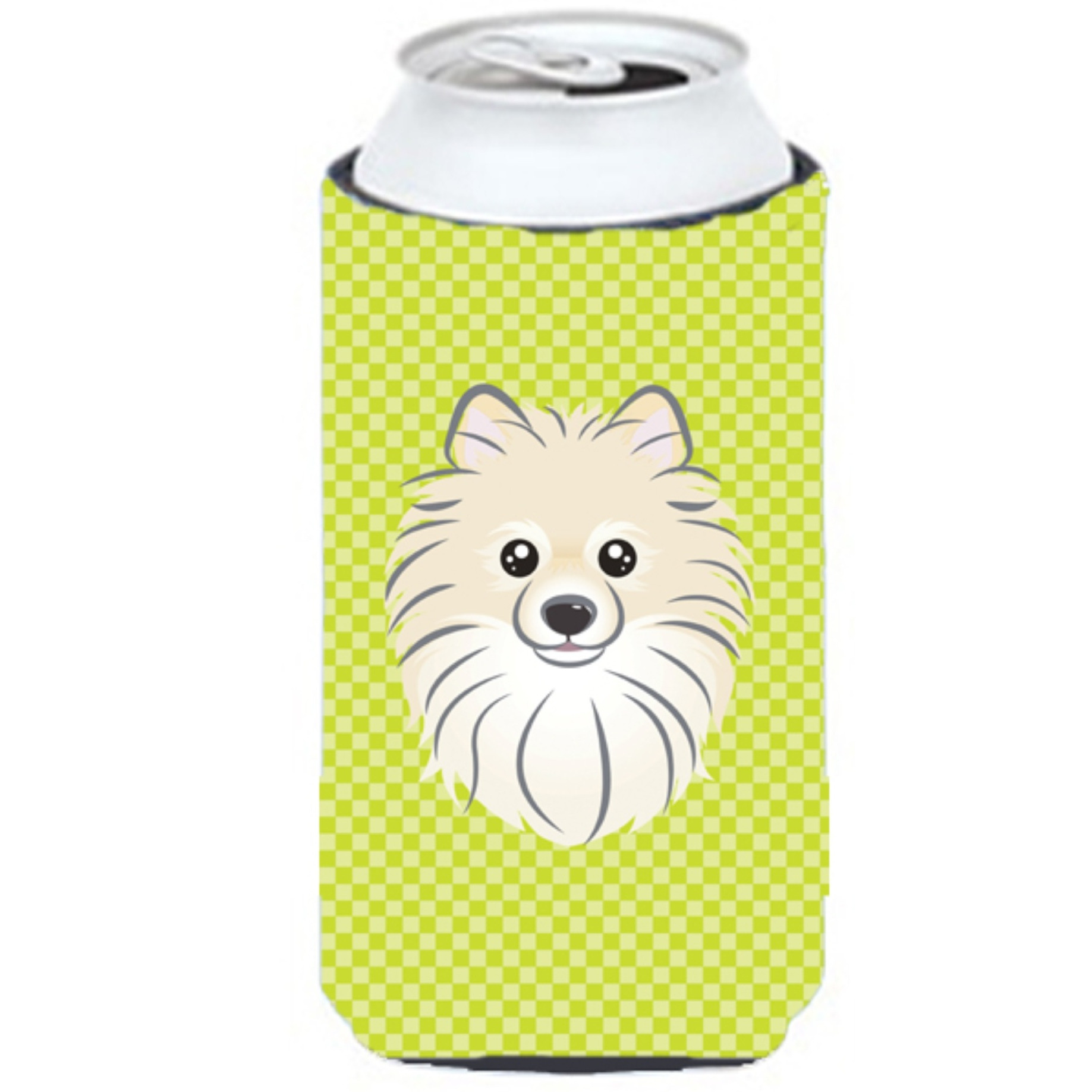 Checkerboard Lime Green Pomeranian Tall Boy Beverage Insulator Hugger BB1269TBC
