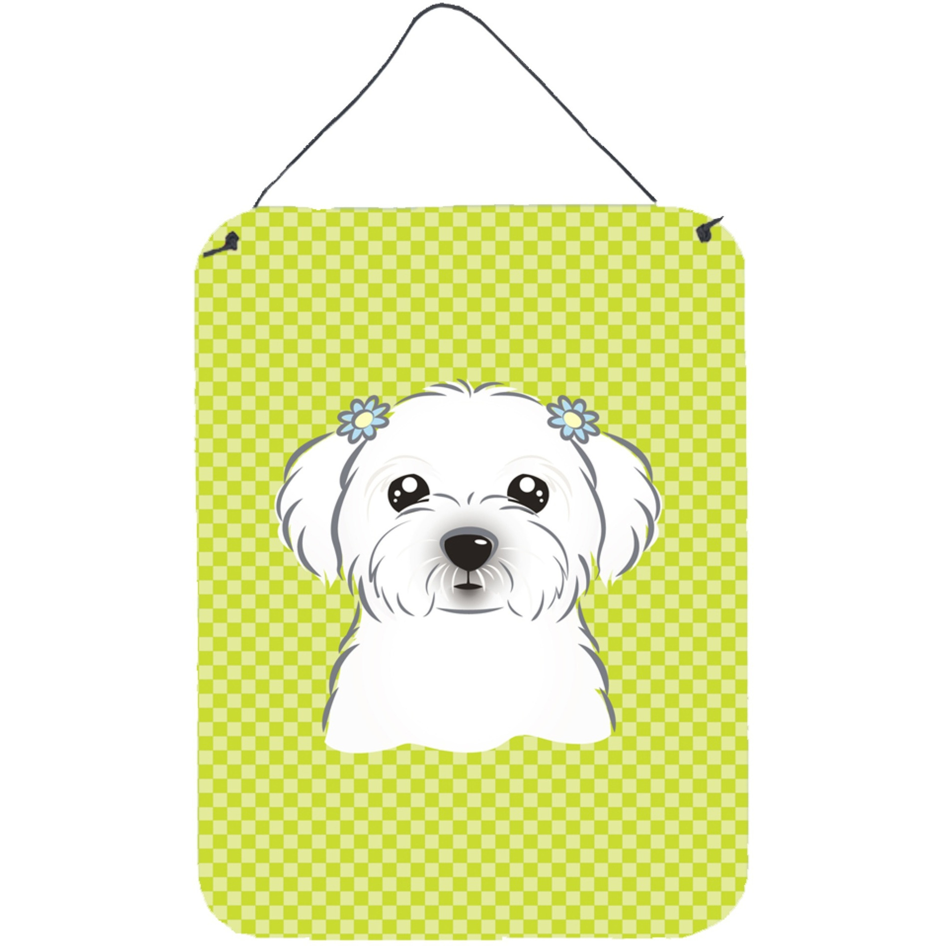 &quotCaroline's Treasures Checkerboard Lime Green Maltese Wall or Door Hanging Prints, 16"" x 12"""