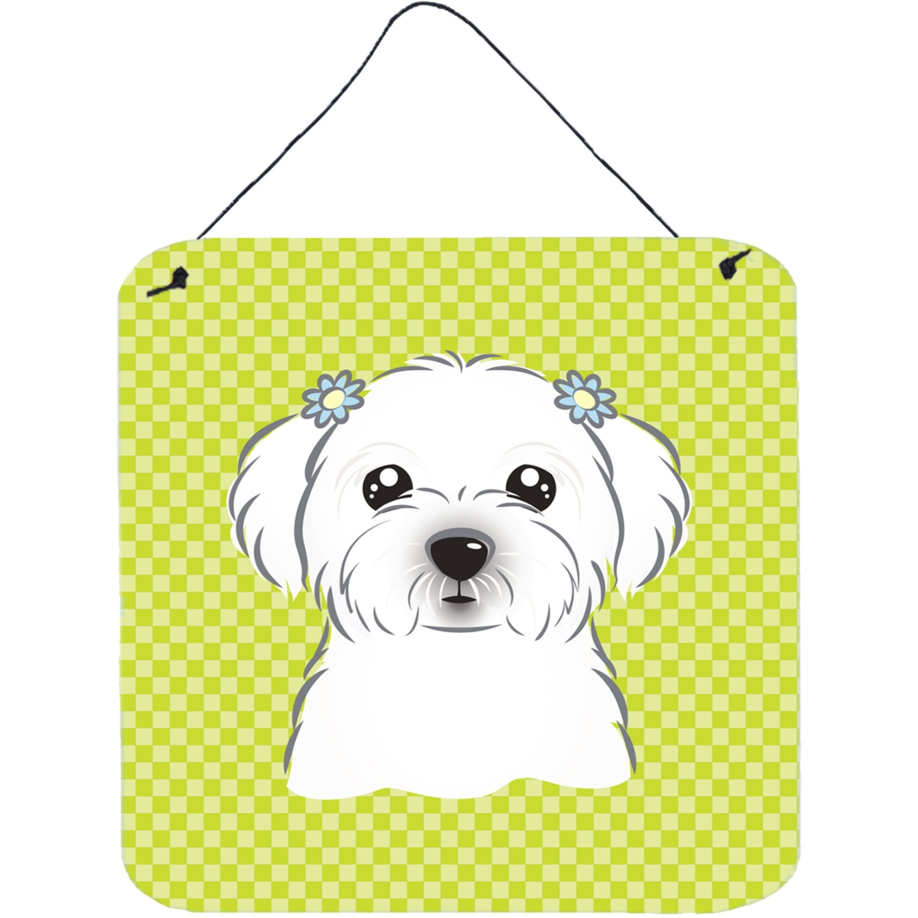 &quotCaroline's Treasures Checkerboard Lime Green Maltese Wall or Door Hanging Prints, 6 x 6"""