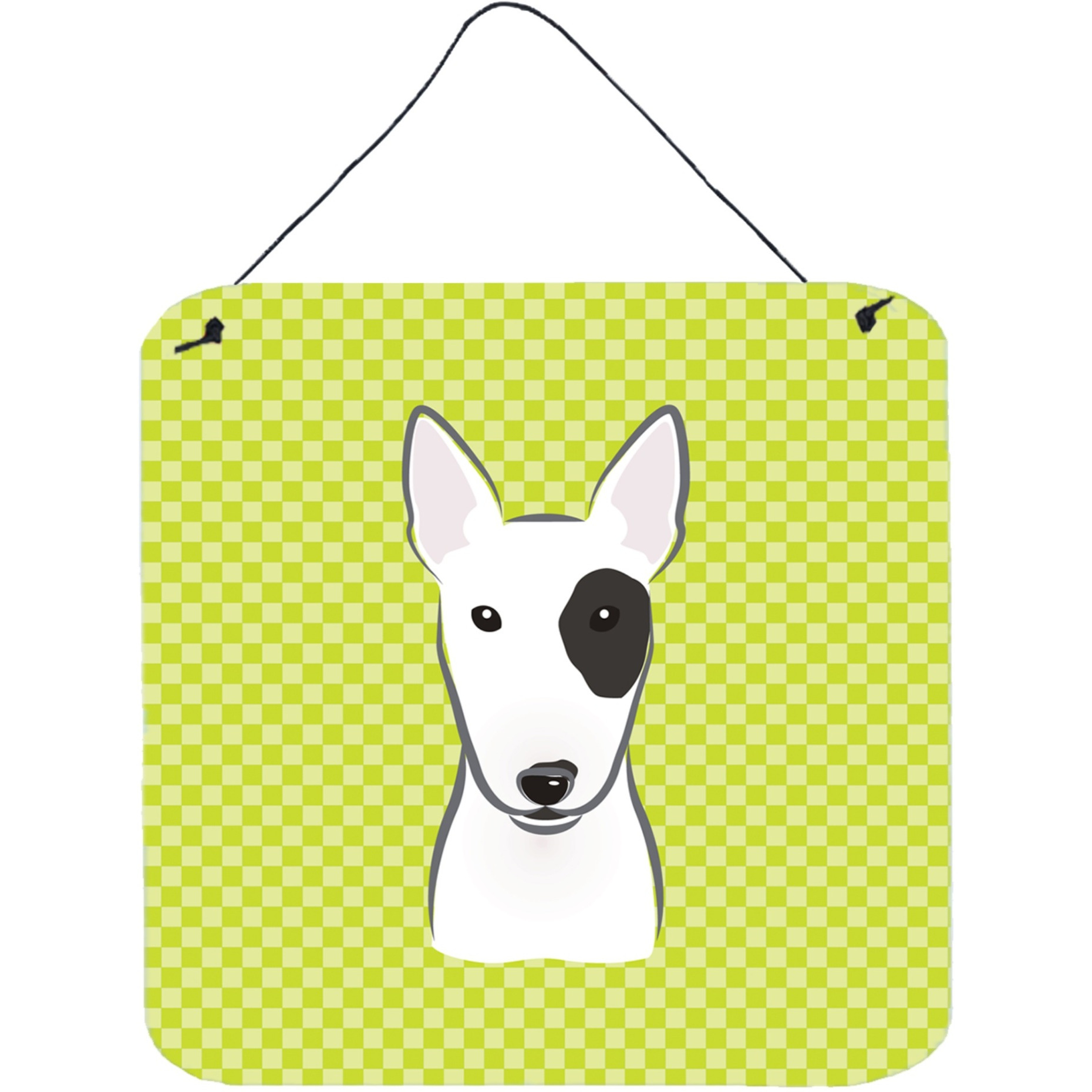 &quotCaroline's Treasures Checkerboard Lime Green Bull Terrier Wall or Door Hanging Prints, 6 x 6"""