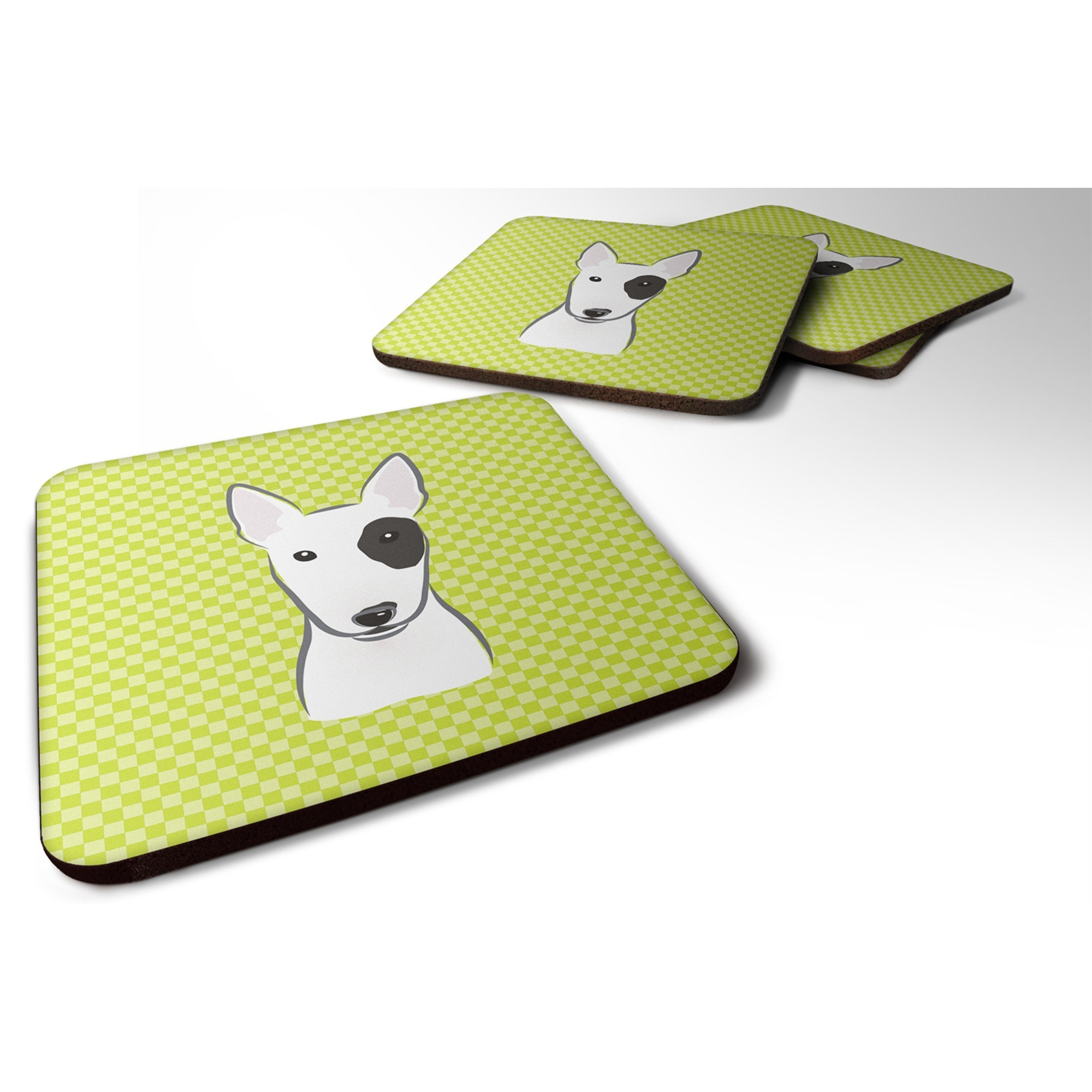 &quotCaroline's Treasures BB1271FC Checkerboard Lime Green Bull Terrier Foam Coaster (Set of 4), 3.5"" H x 3.5"" W, Multicolor"