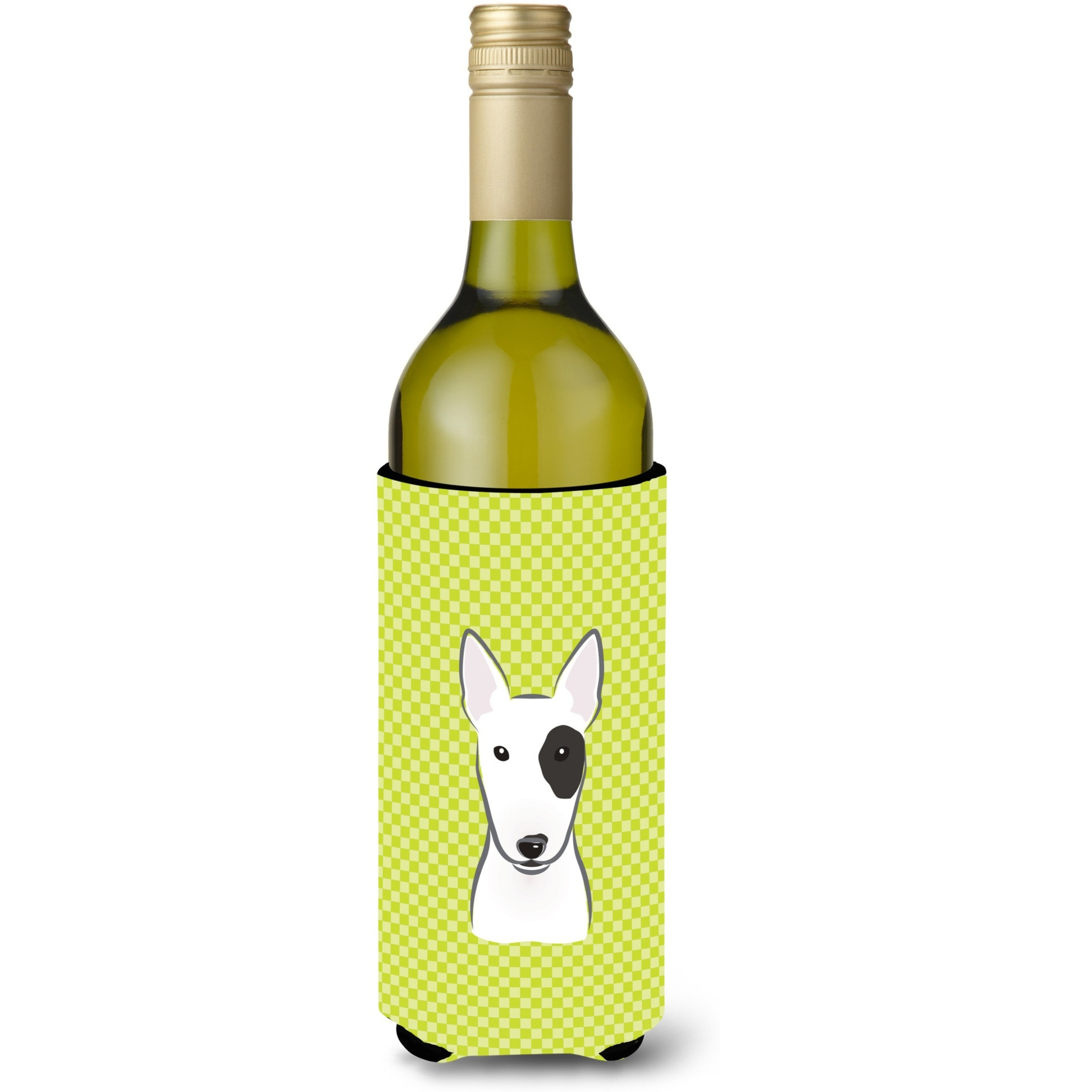 Checkerboard Lime Green Bull Terrier Wine Bottle Beverage Insulator Hugger BB1271LITERK