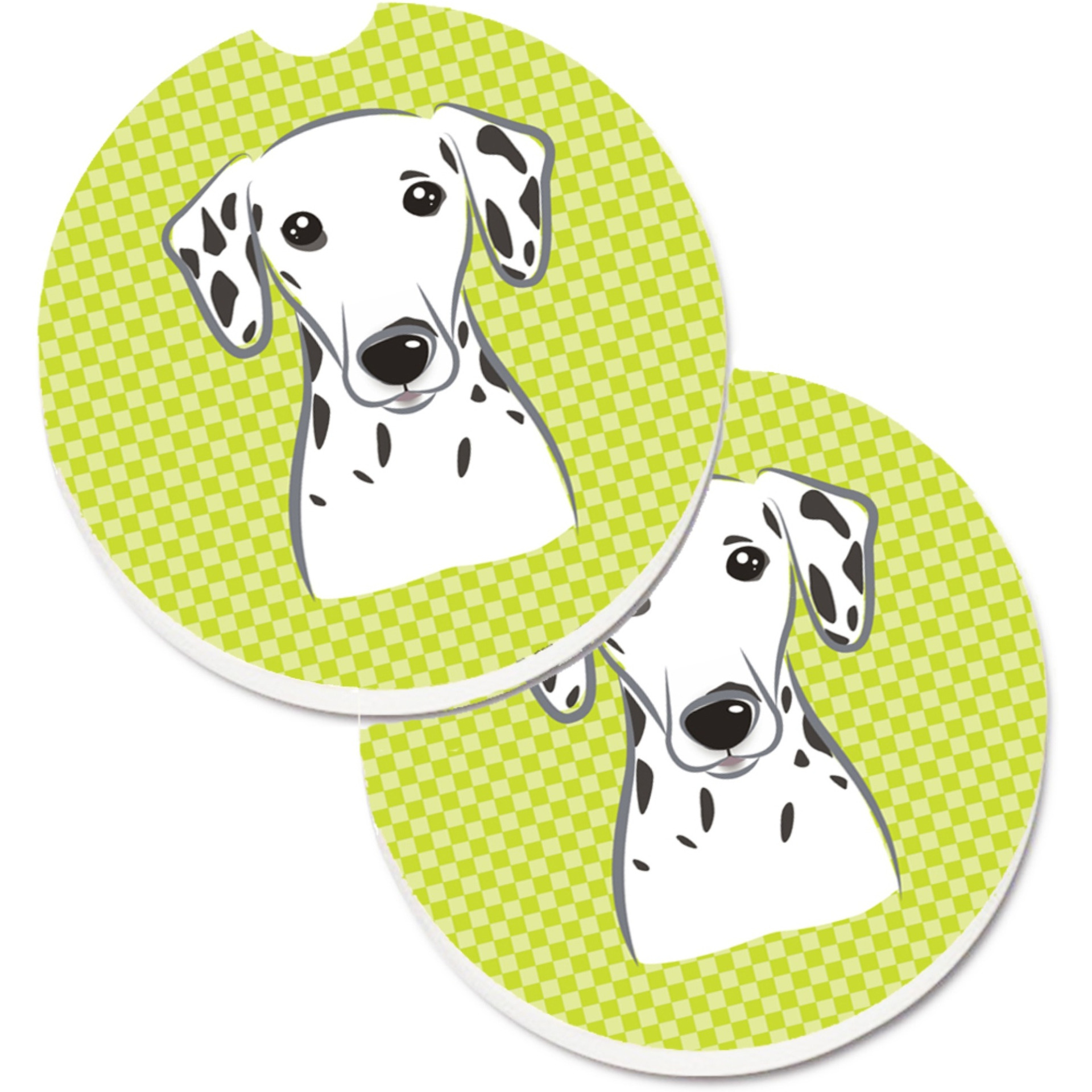 &quotCaroline's Treasures Checkerboard Lime green Dalmatian Set of 2 Cup Holder Car Coasters BB1272CARC, 2.56, Multicolor"