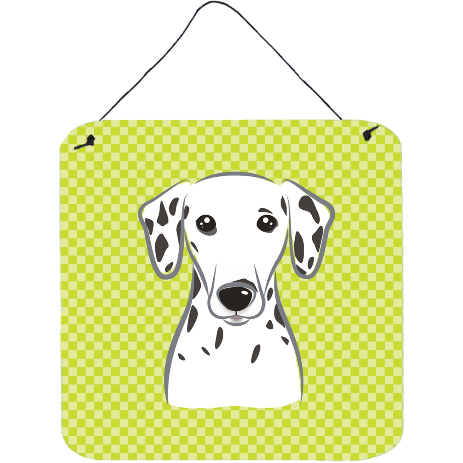 &quotCaroline's Treasures Checkerboard Lime Green Dalmatian Wall or Door Hanging Prints, 6 x 6"""