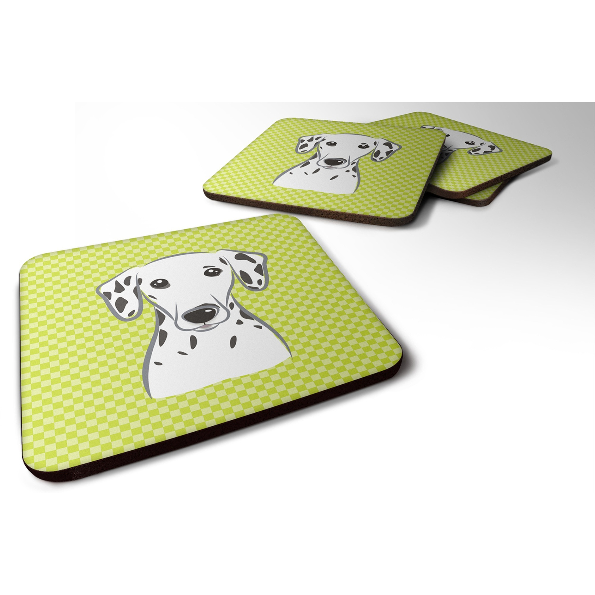 &quotCaroline's Treasures BB1272FC Checkerboard Lime Green Dalmatian Foam Coaster (Set of 4), 3.5"" H x 3.5"" W, Multicolor"