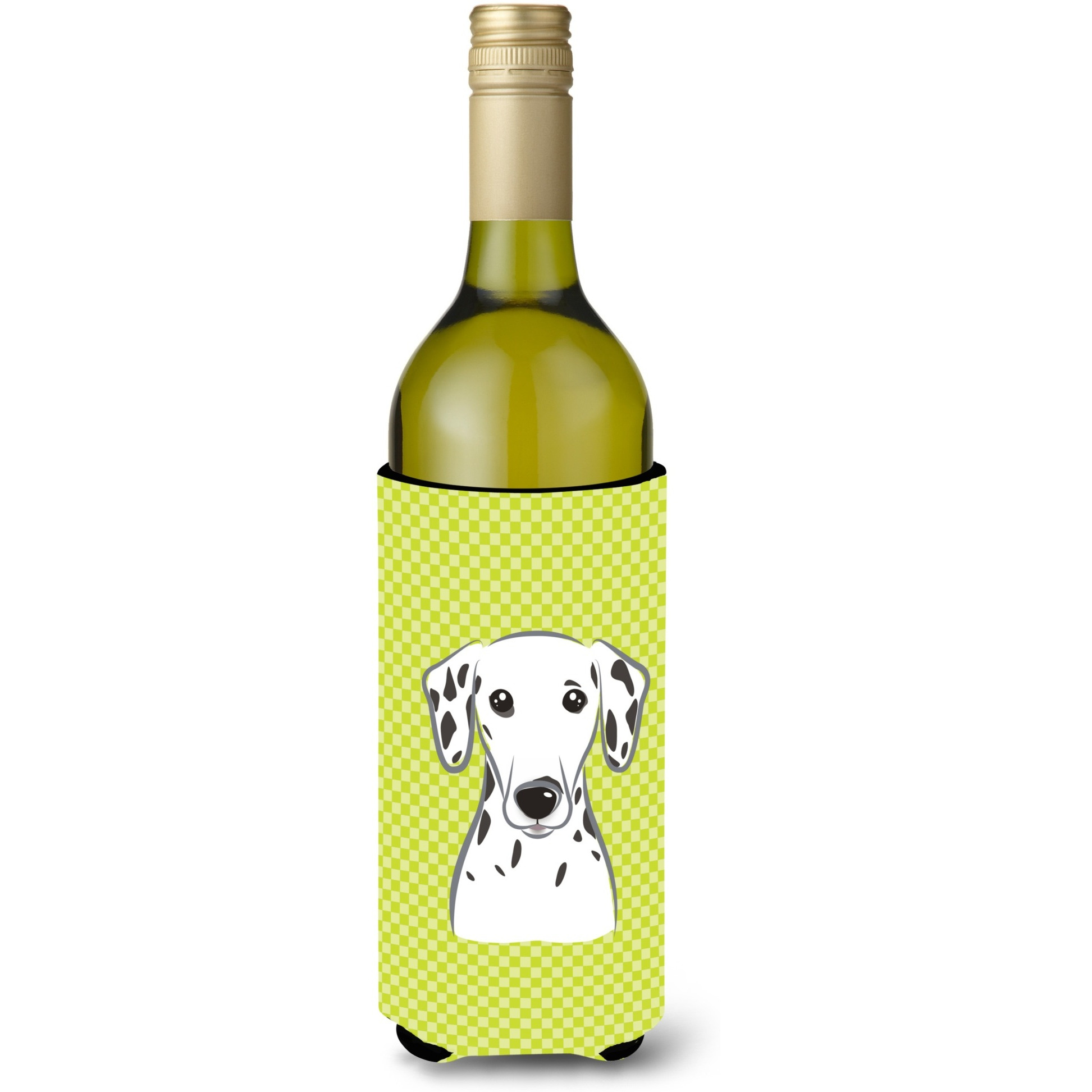 Checkerboard Lime Green Dalmatian Wine Bottle Beverage Insulator Hugger BB1272LITERK
