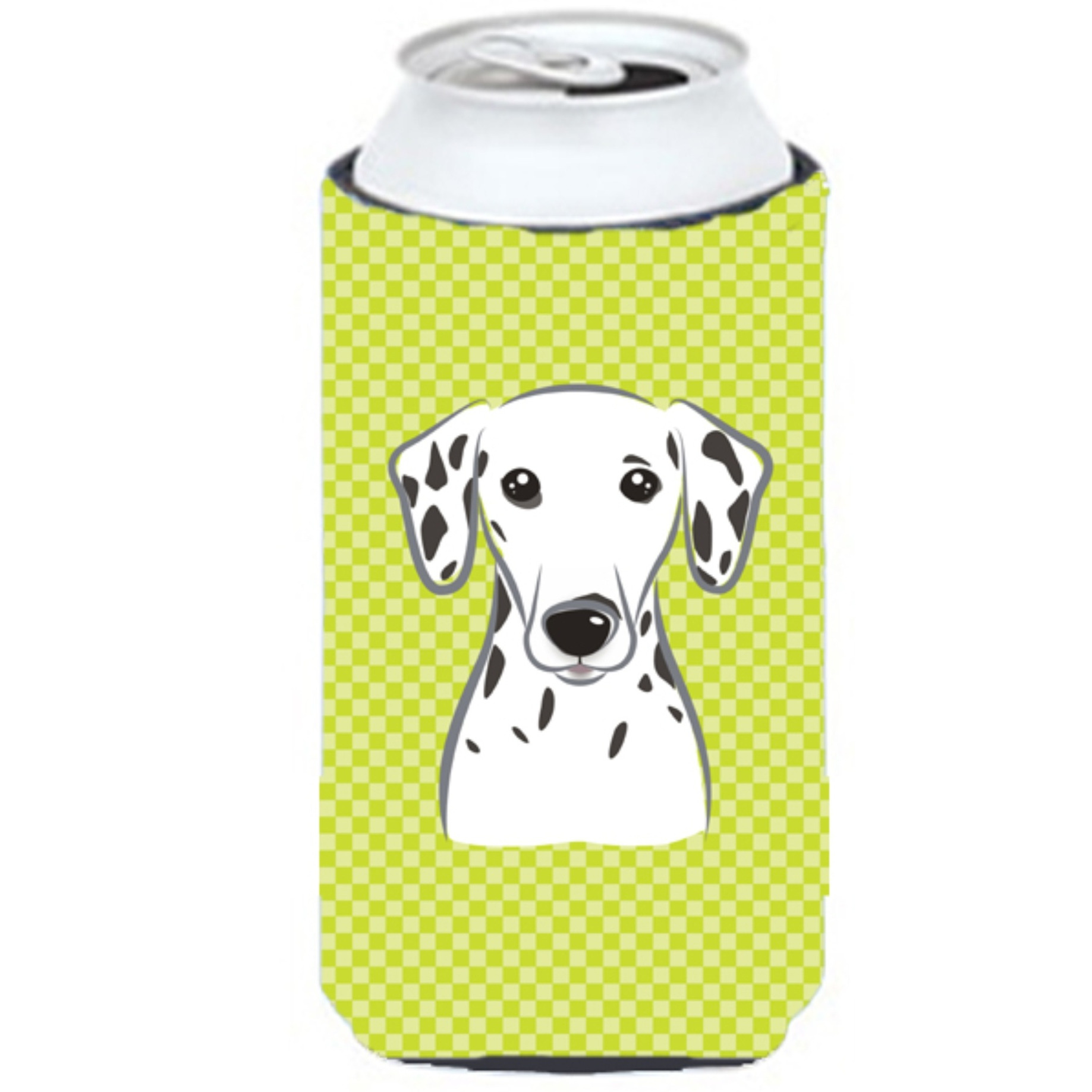Checkerboard Lime Green Dalmatian Tall Boy Beverage Insulator Hugger BB1272TBC