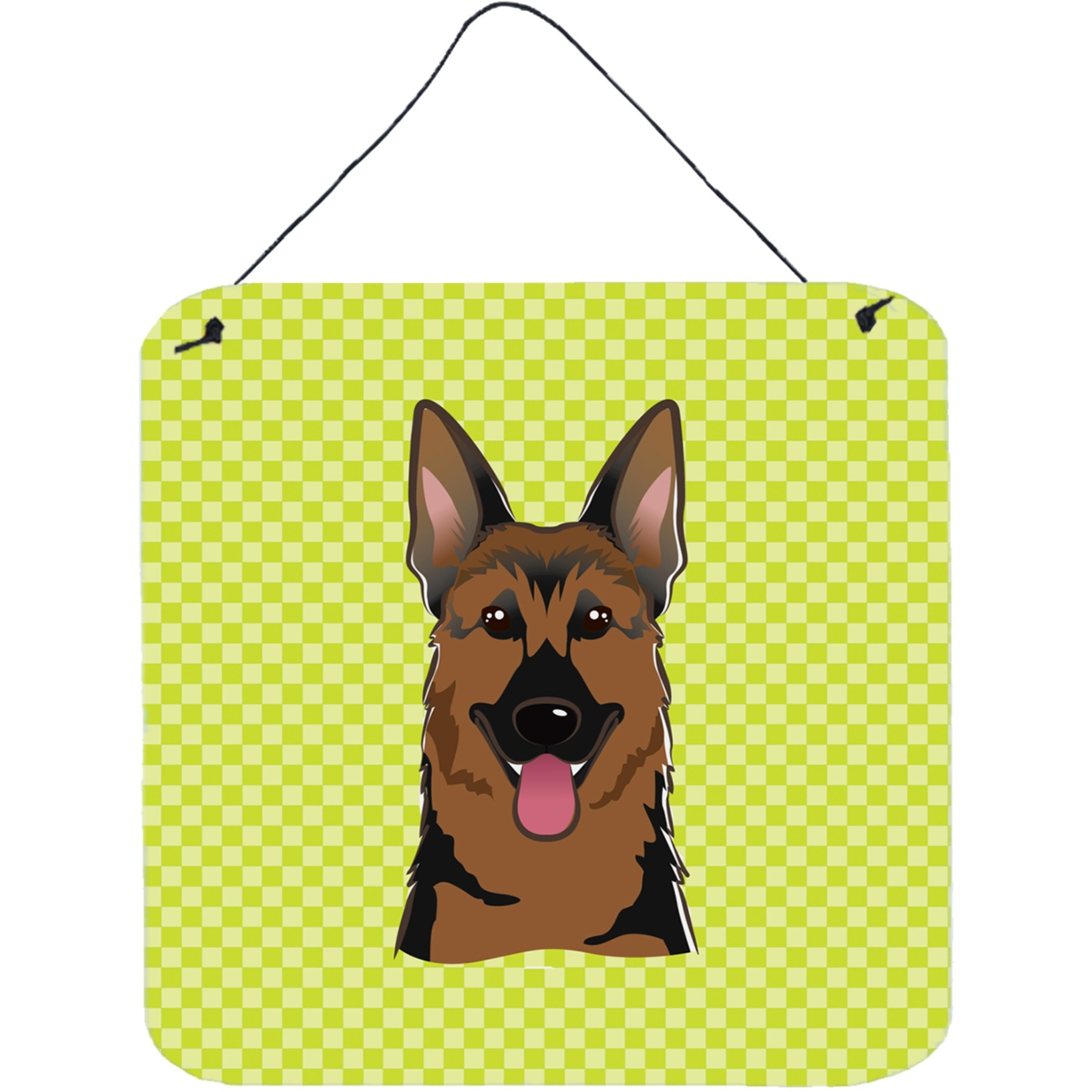&quotCaroline's Treasures Checkerboard Lime Green German Shepherd Wall or Door Hanging Prints, 6 x 6"""