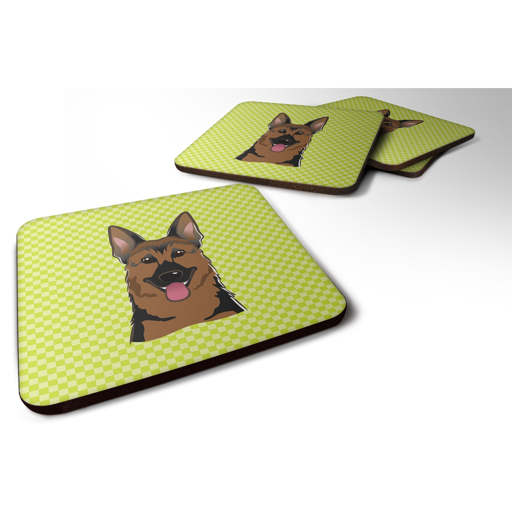 &quotCaroline's Treasures BB1273FC Checkerboard Lime Green German Shepherd Foam Coaster (Set of 4), 3.5"" H x 3.5"" W, Multicolor"
