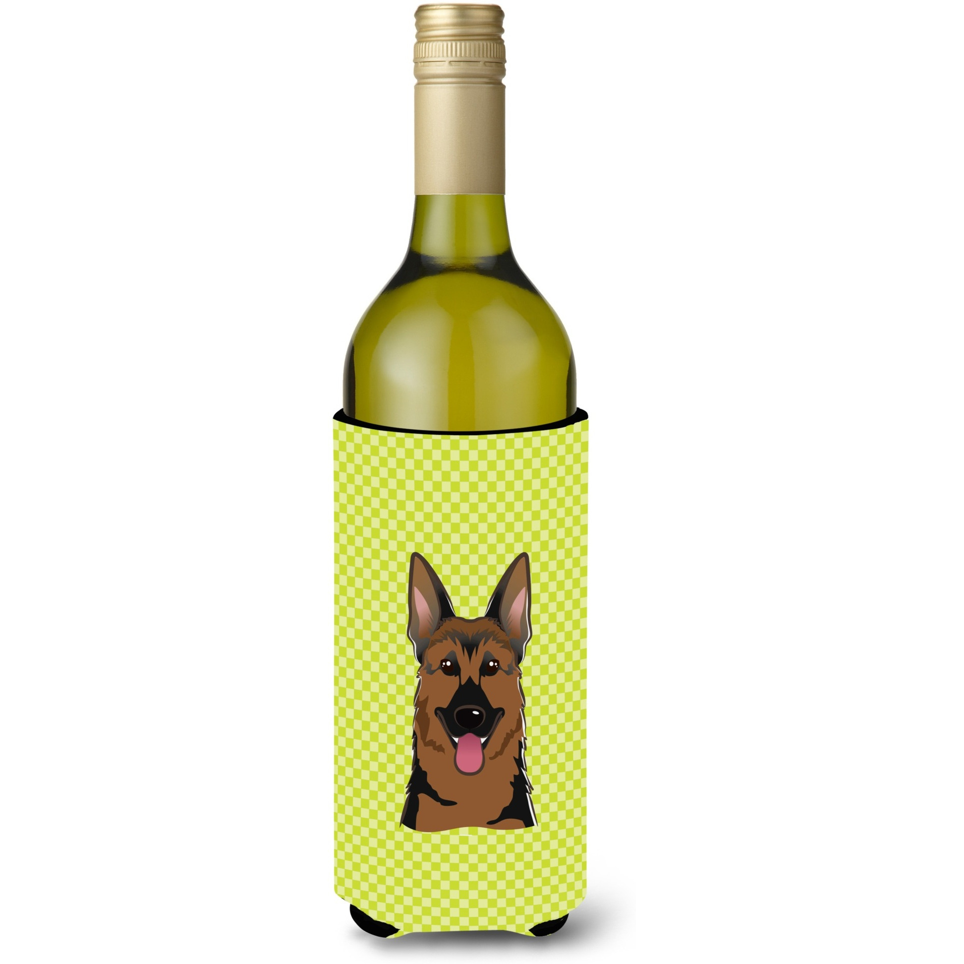 Checkerboard Lime Green German Shepherd Wine Bottle Beverage Insulator Hugger BB1273LITERK