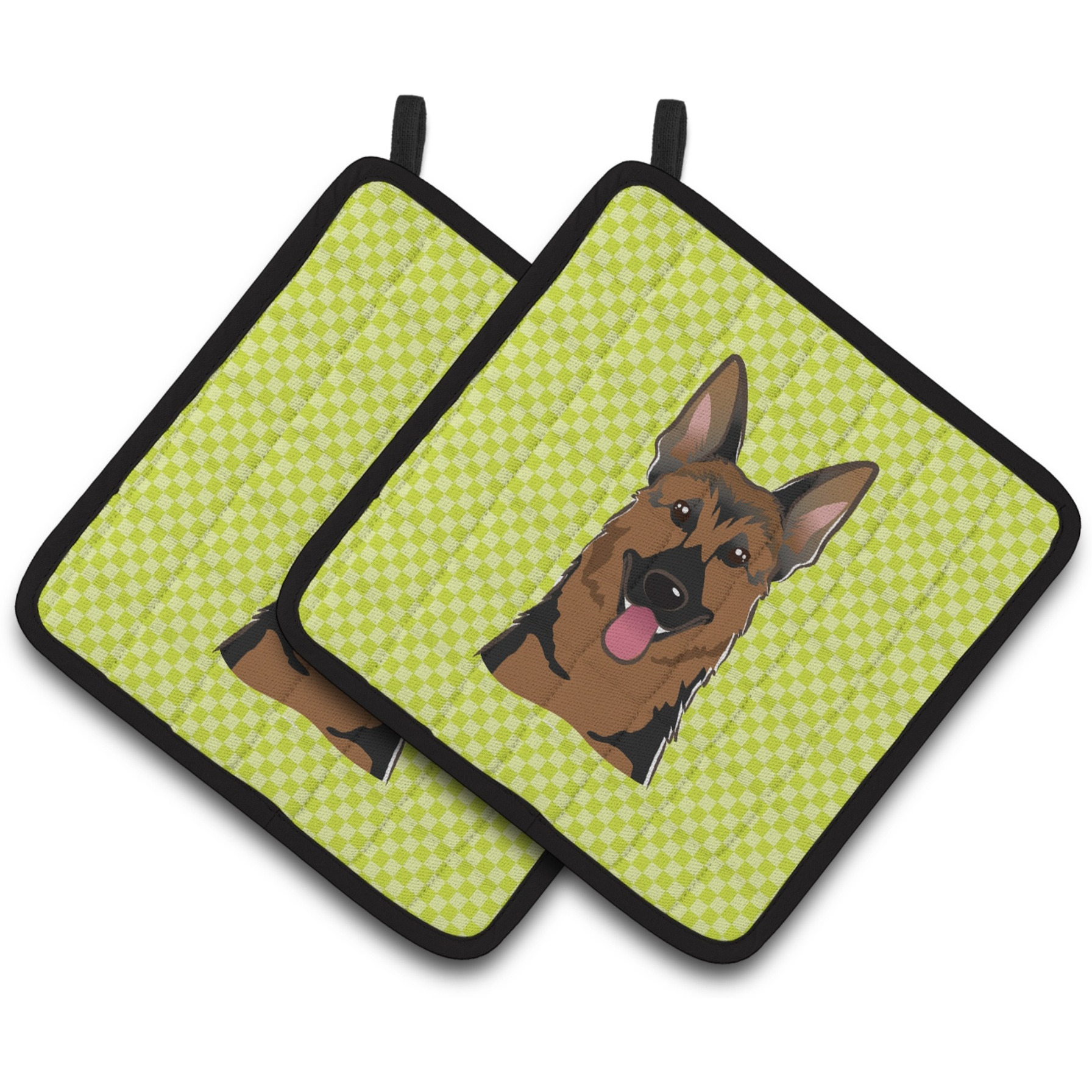 &quotCaroline's Treasures Checkerboard Lime green German Shepherd Pair of Pot Holders BB1273PTHD, 7.5HX7.5W, Multicolor"