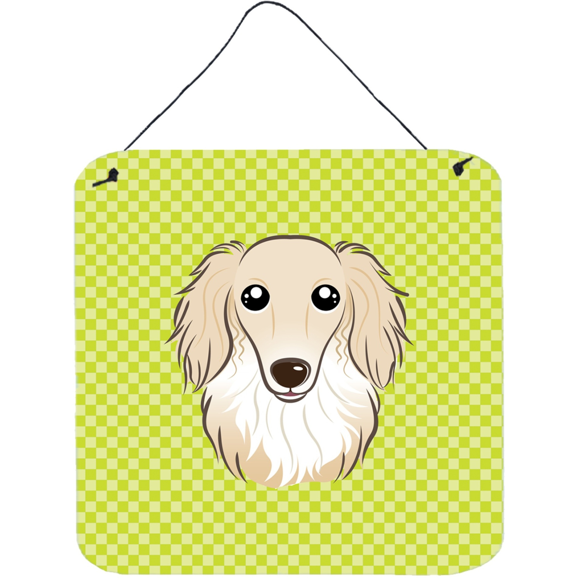 &quotCaroline's Treasures Checkerboard Lime Green Longhair Creme Dachshund Wall or Door Hanging Prints, 6 x 6"""