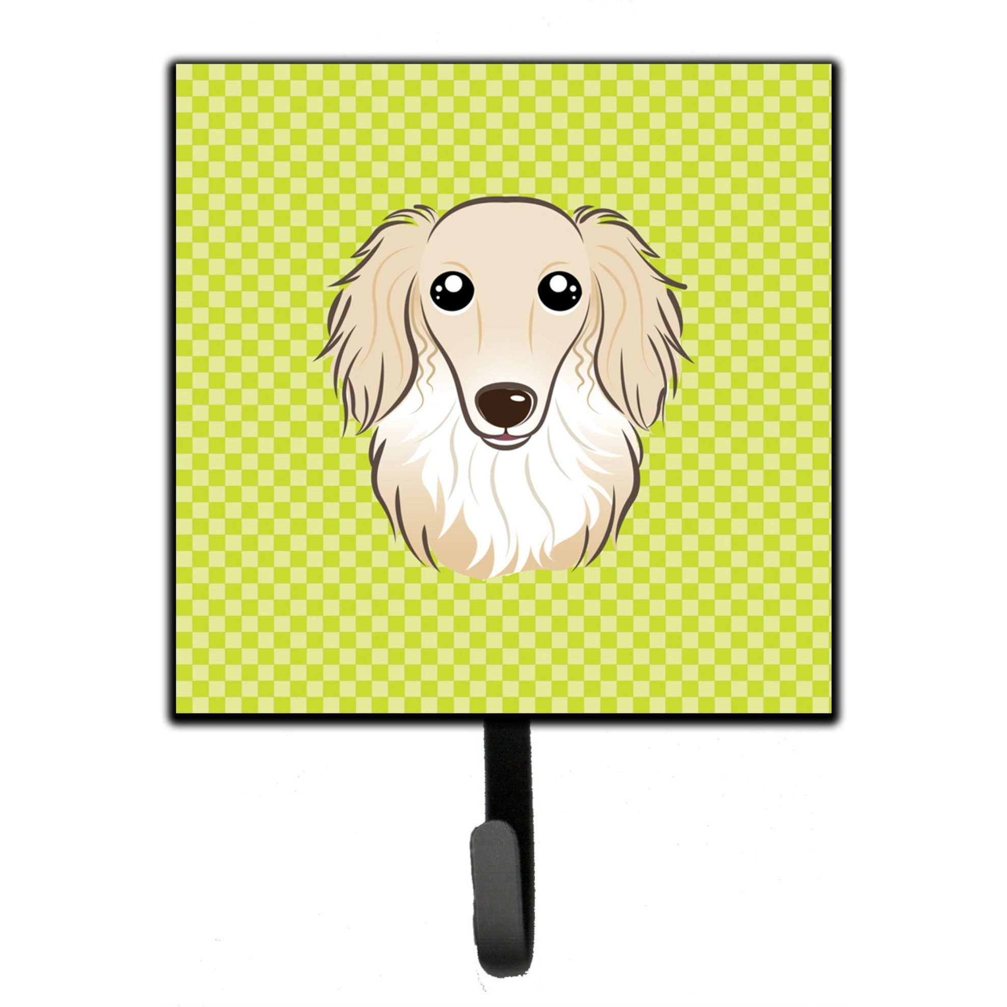 &quotCaroline's Treasures BB1274SH4 Checkerboard Lime Green Longhair Creme Dachshund Leash or Key Holder, Small, Multicolor"