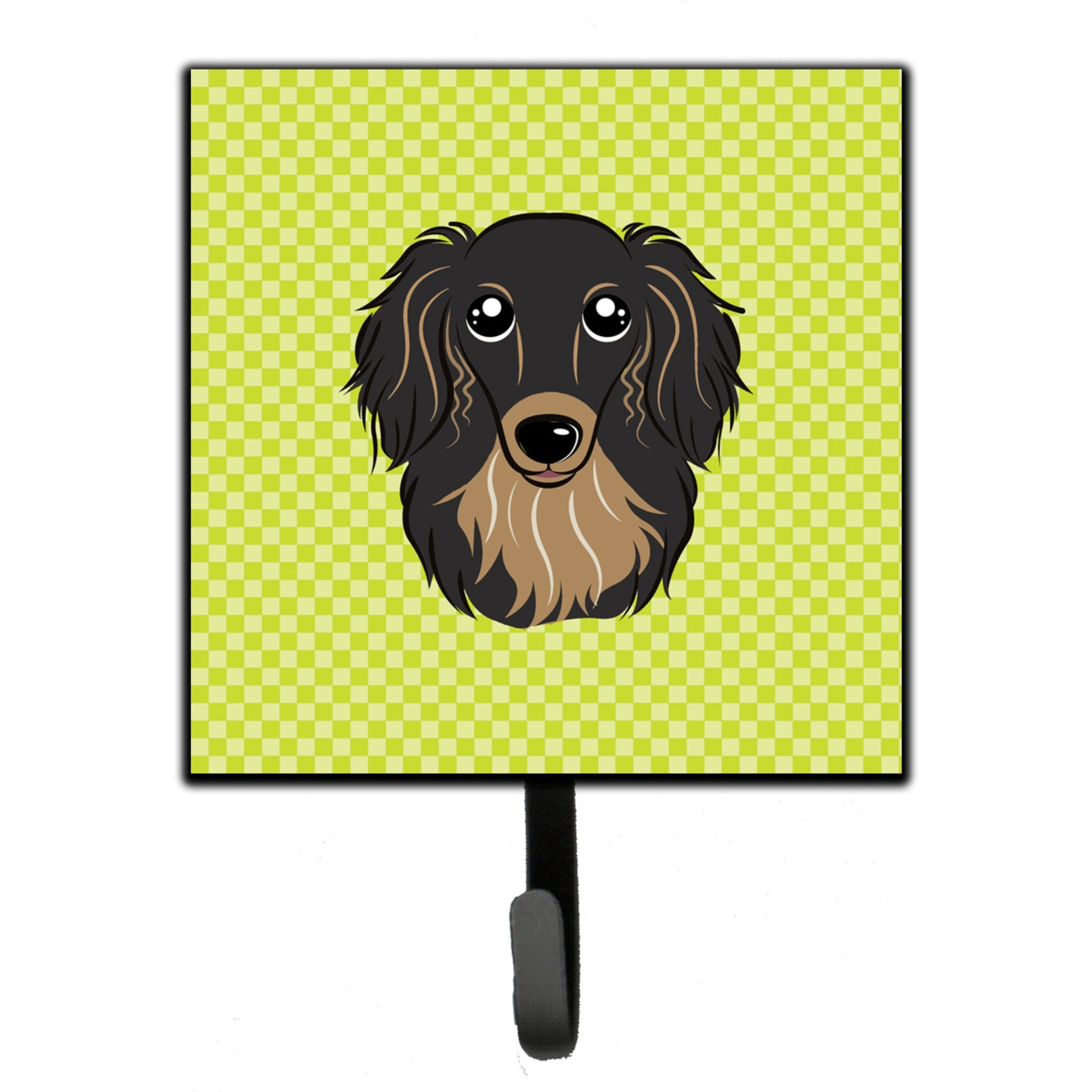 &quotCaroline's Treasures BB1275SH4 Checkerboard Lime Green Longhair Black and Tan Dachshund Leash or Key Holder, Small, Multicolor"