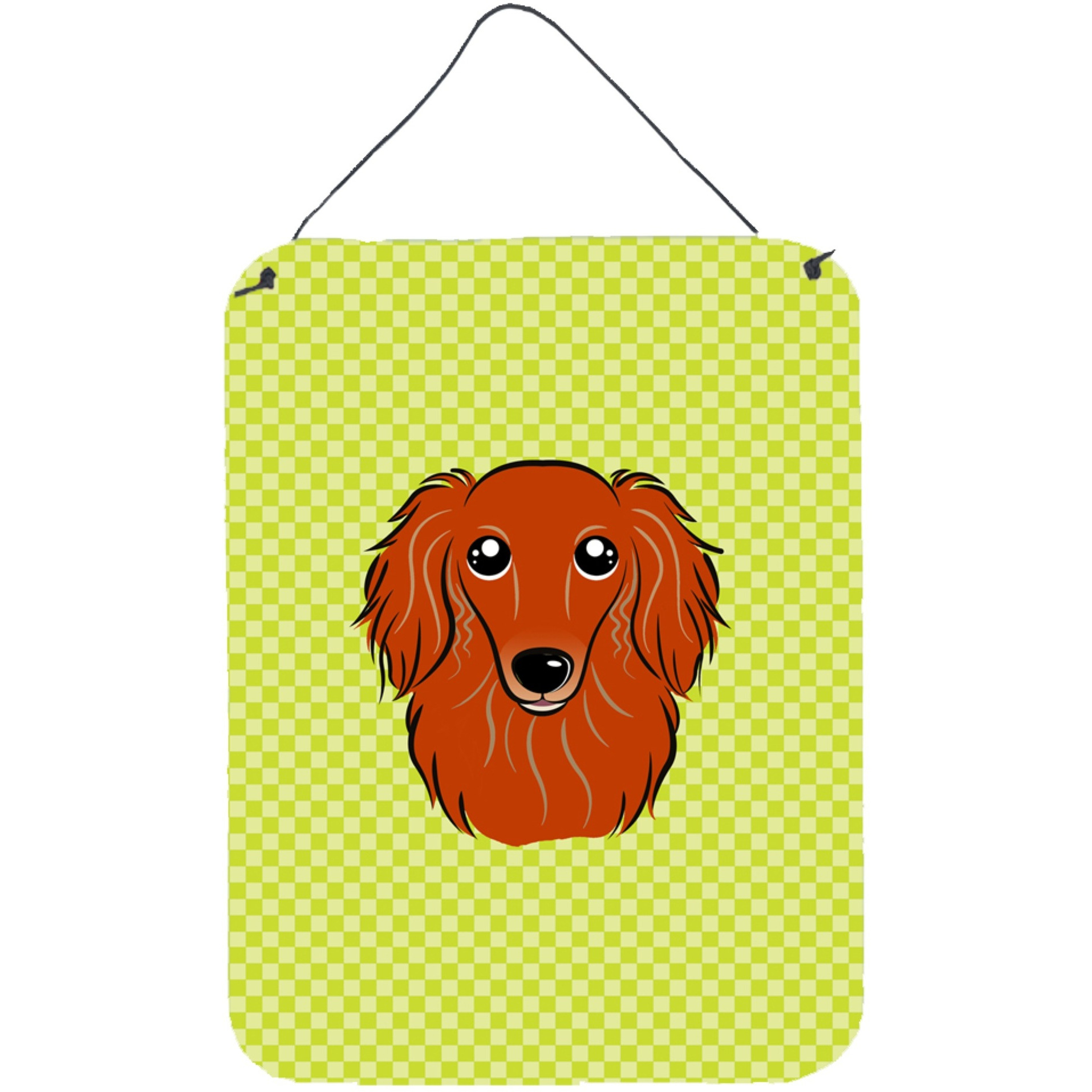 &quotCaroline's Treasures Checkerboard Lime Green Longhair Red Dachshund Wall or Door Hanging Prints, 16"" x 12"""