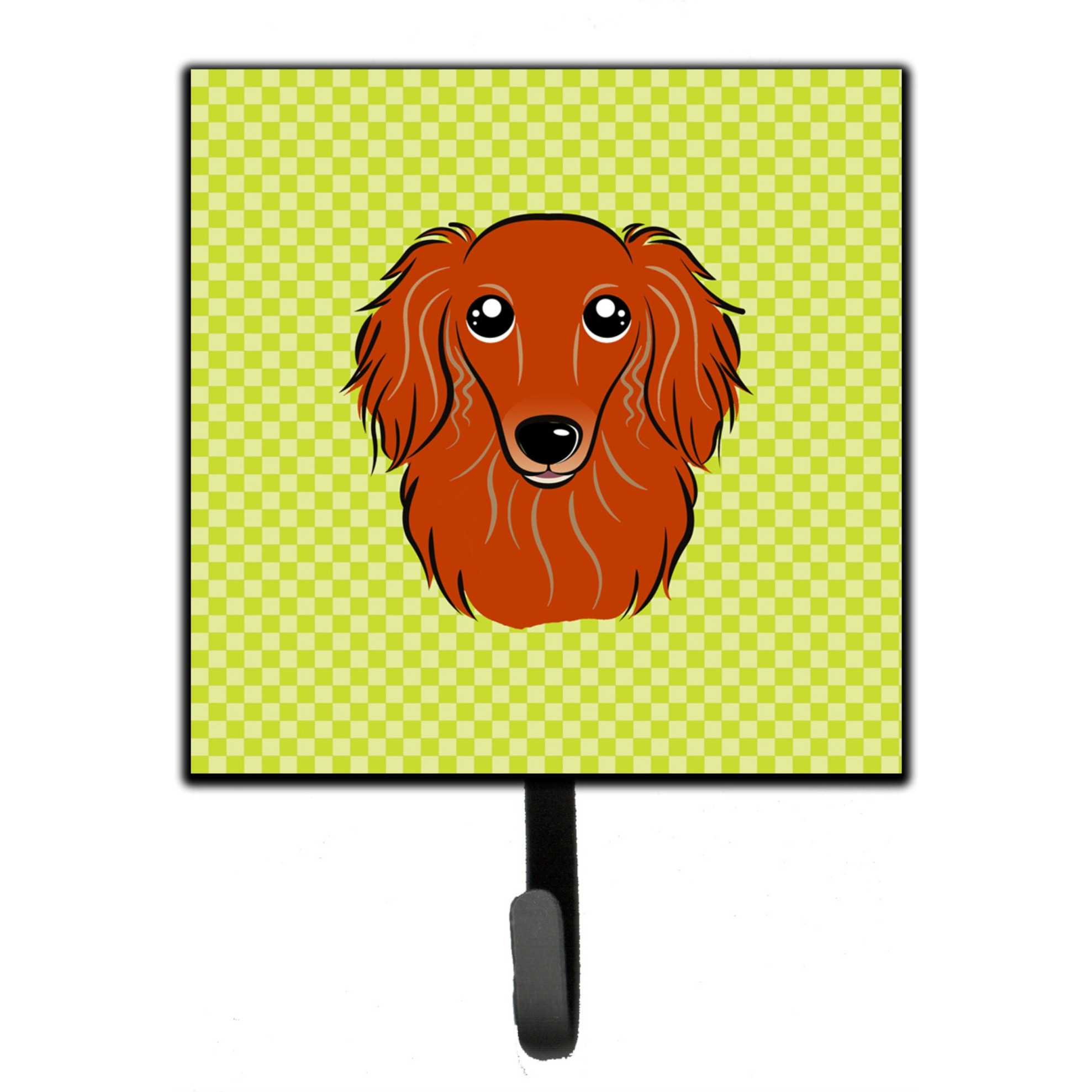 &quotCaroline's Treasures BB1276SH4 Checkerboard Lime Green Longhair Red Dachshund Leash or Key Holder, Small, Multicolor"