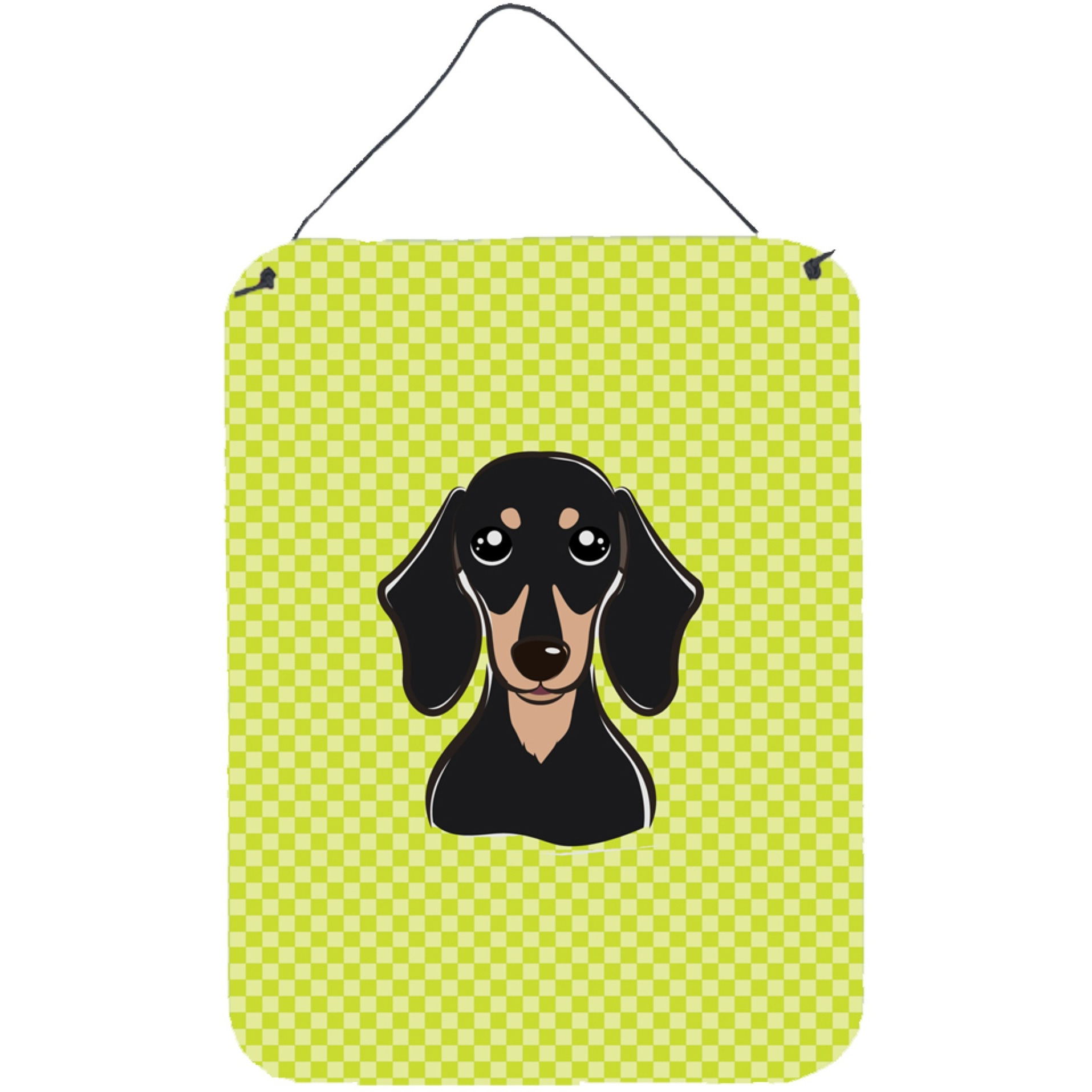 &quotCaroline's Treasures Checkerboard Lime Green Smooth Black and Tan Dachshund Wall Door Hanging Prints, 16"" x 12"""