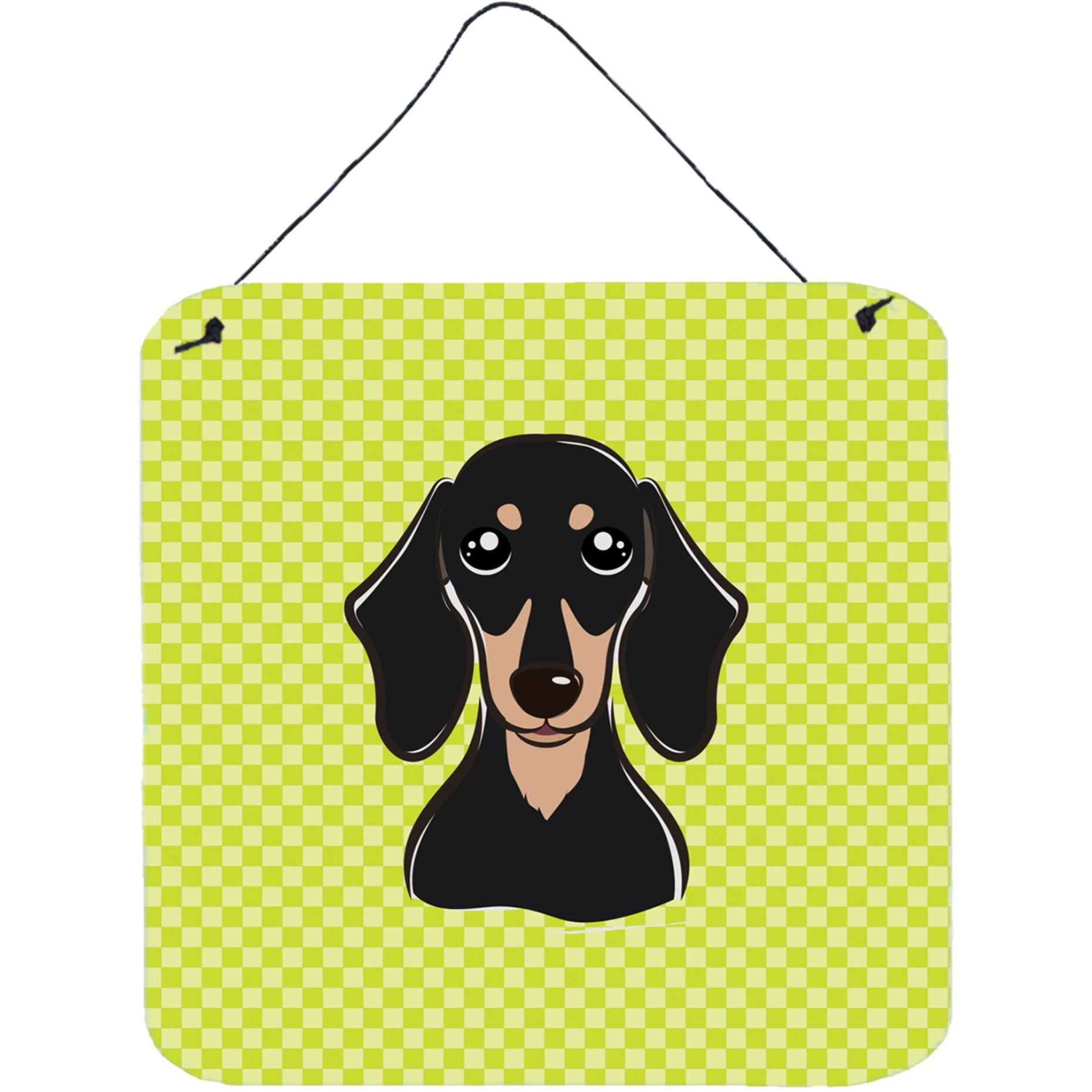 &quotCaroline's Treasures Checkerboard Lime Green Smooth Black and Tan Dachshund Wall or Door Hanging Prints, 6 x 6"""
