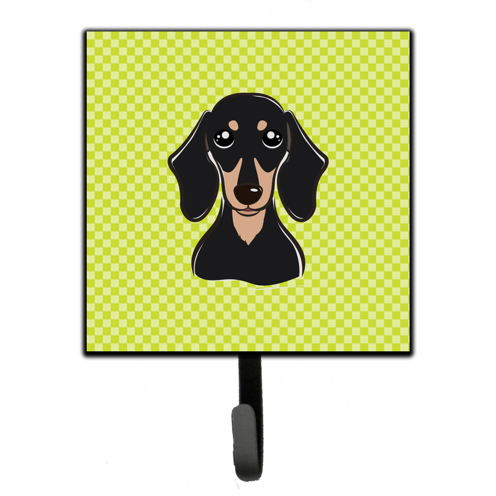 &quotCaroline's Treasures BB1277SH4 Checkerboard Lime Green Smooth Black and Tan Dachshund Leash or Key Holder, Small, Multicolor"