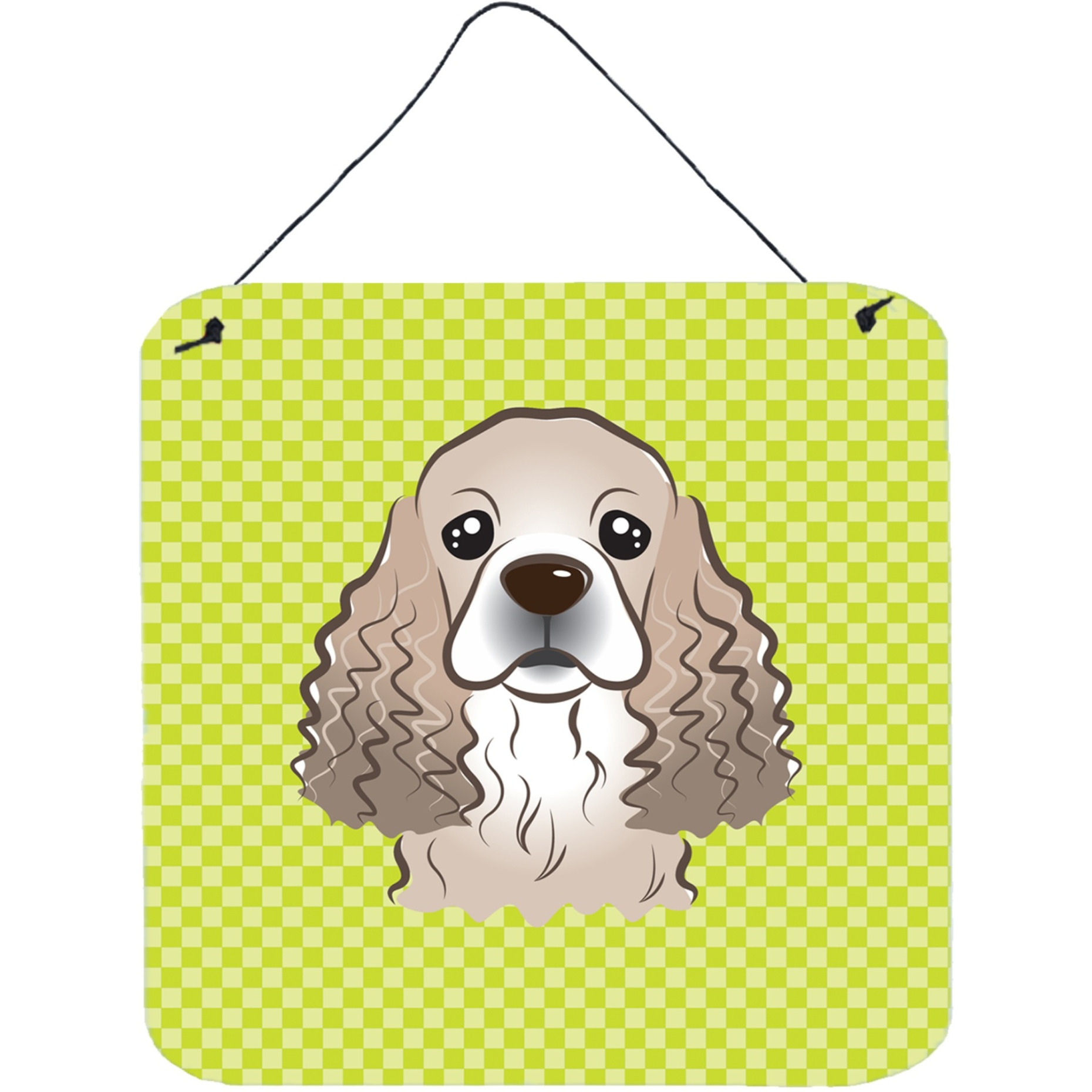 &quotCaroline's Treasures Checkerboard Lime Green Cocker Spaniel Wall or Door Hanging Prints, 6 x 6"""