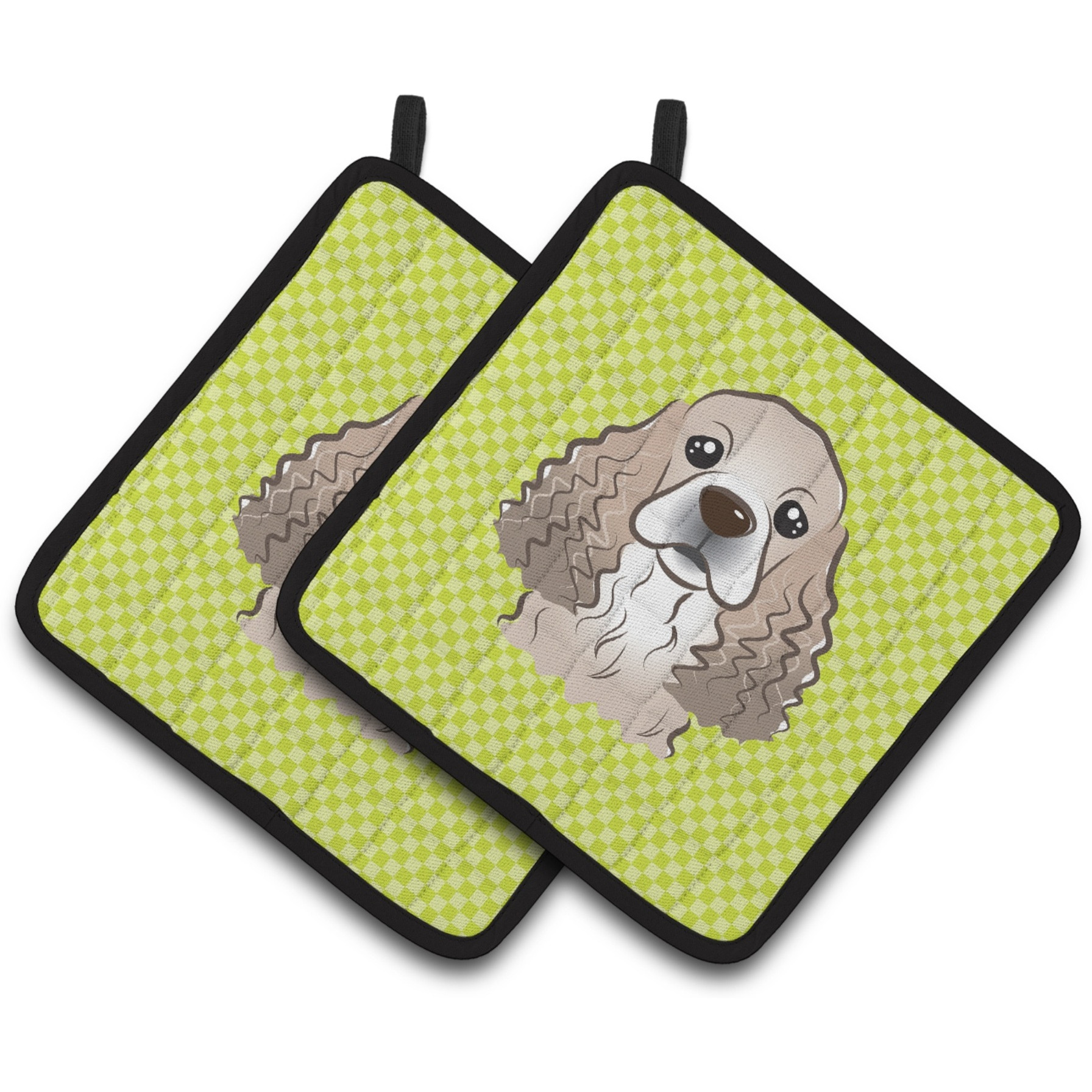 &quotCaroline's Treasures Checkerboard Lime green Cocker Spaniel Pair of Pot Holders BB1278PTHD, 7.5HX7.5W, Multicolor"