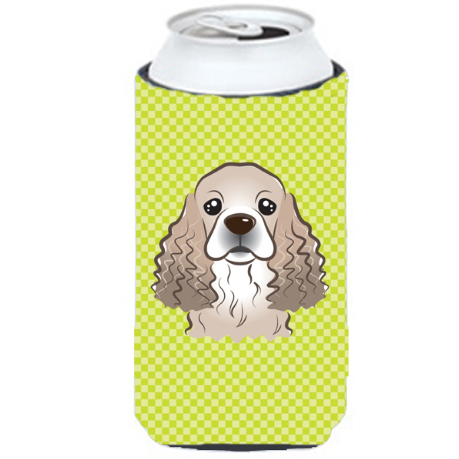 Checkerboard Lime Green Cocker Spaniel Tall Boy Beverage Insulator Hugger BB1278TBC