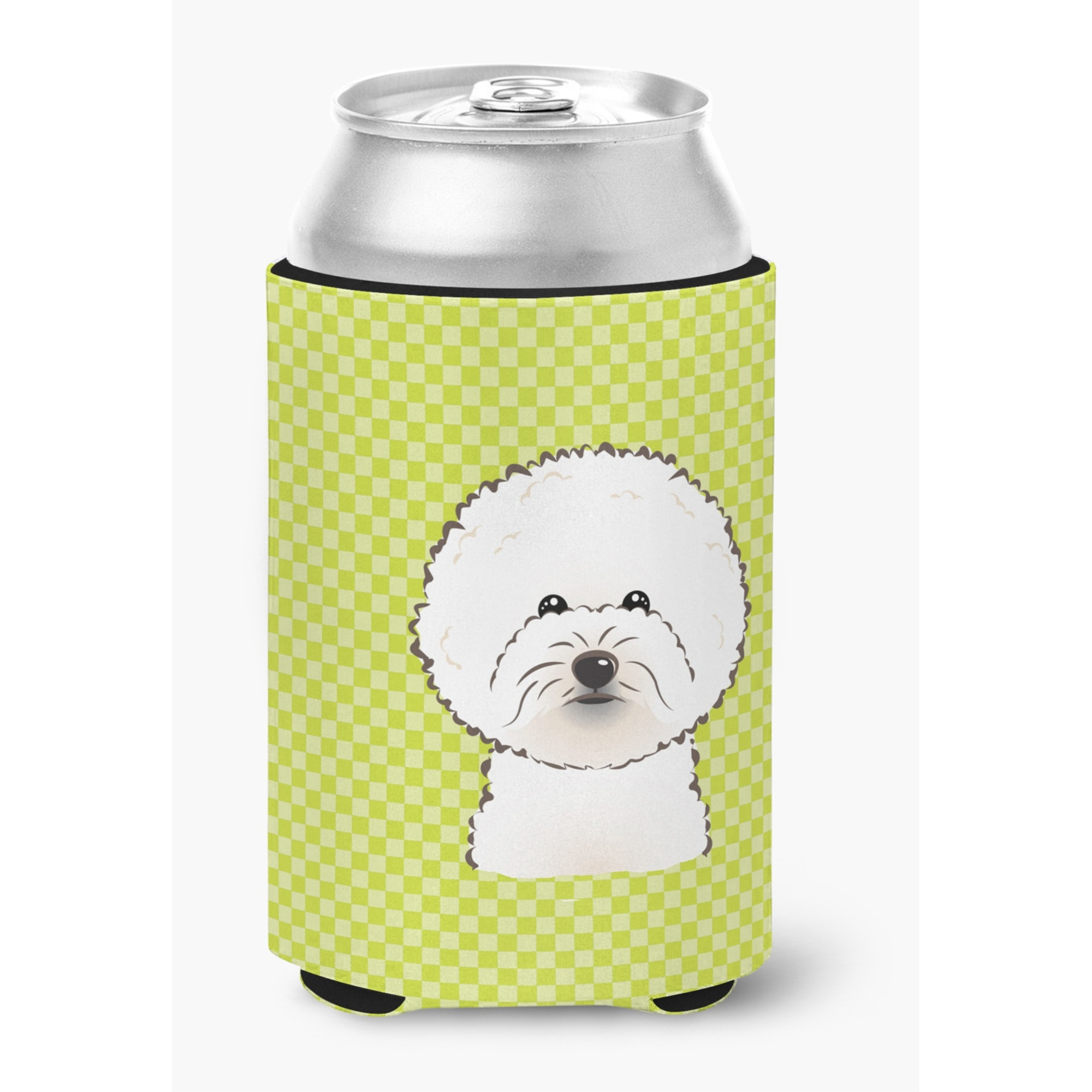 Checkerboard Lime Green Bichon Frise Can or Bottle Hugger BB1279CC