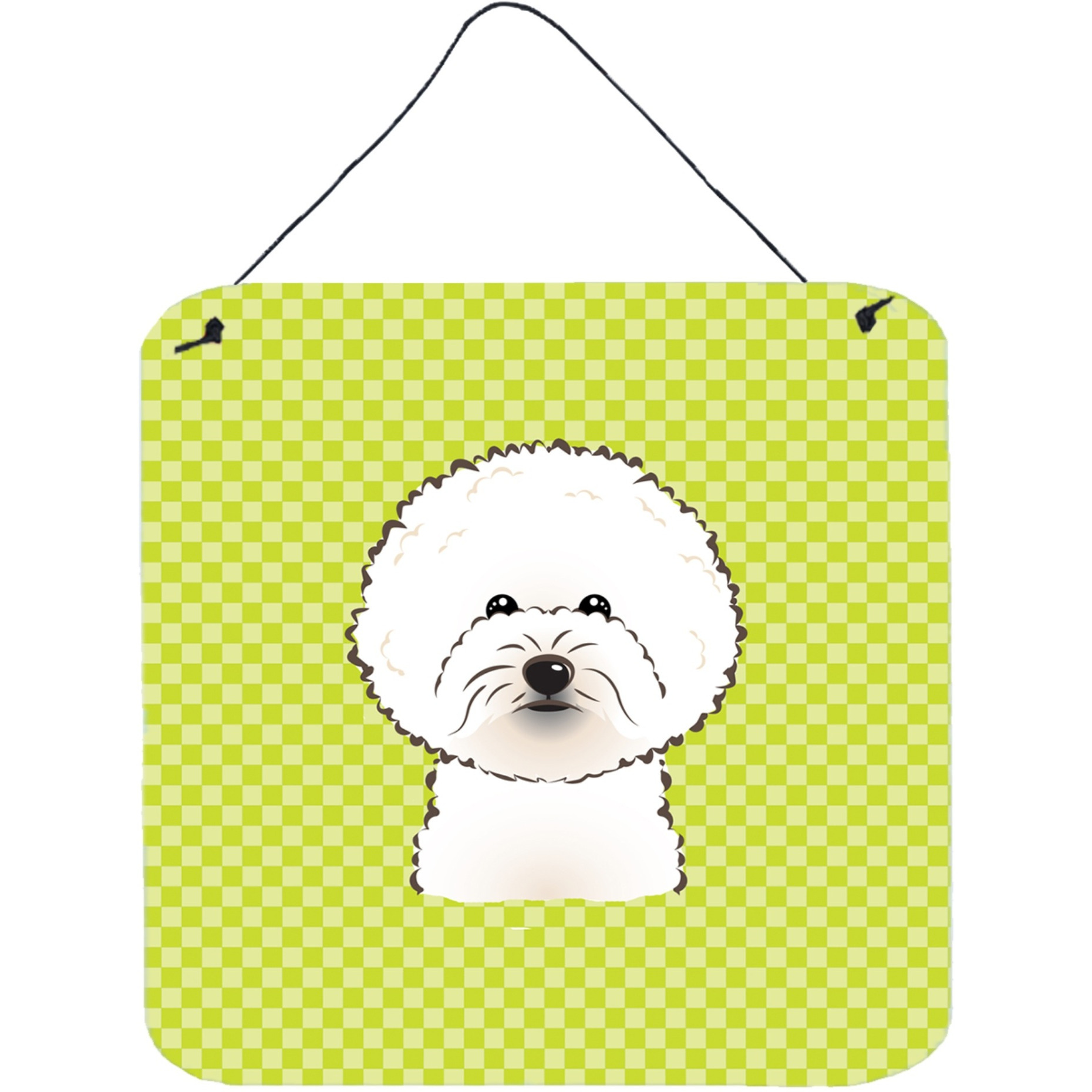 &quotCaroline's Treasures Checkerboard Lime Green Bichon Frise Wall or Door Hanging Prints, 6 x 6"""
