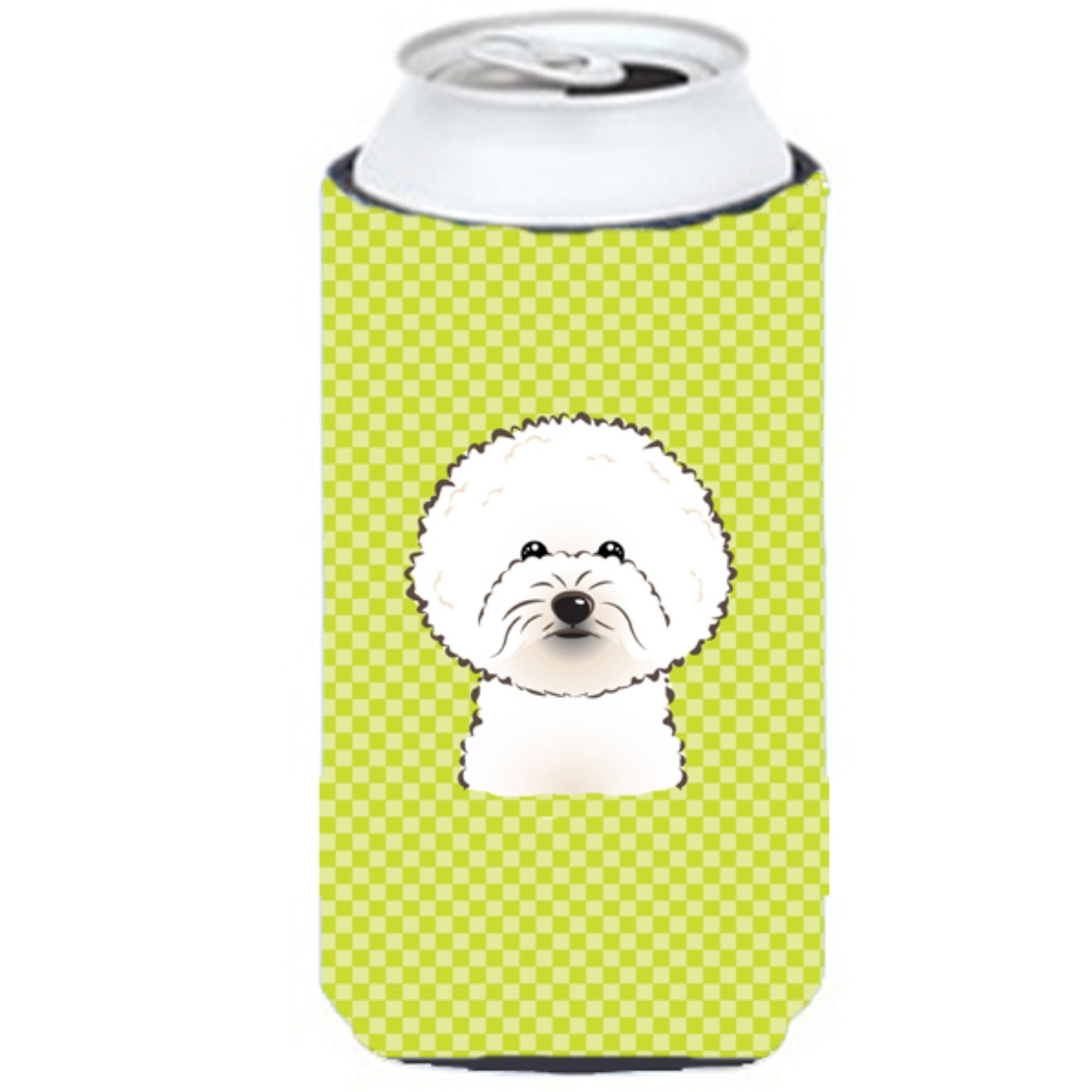 Checkerboard Lime Green Bichon Frise Tall Boy Beverage Insulator Hugger BB1279TBC