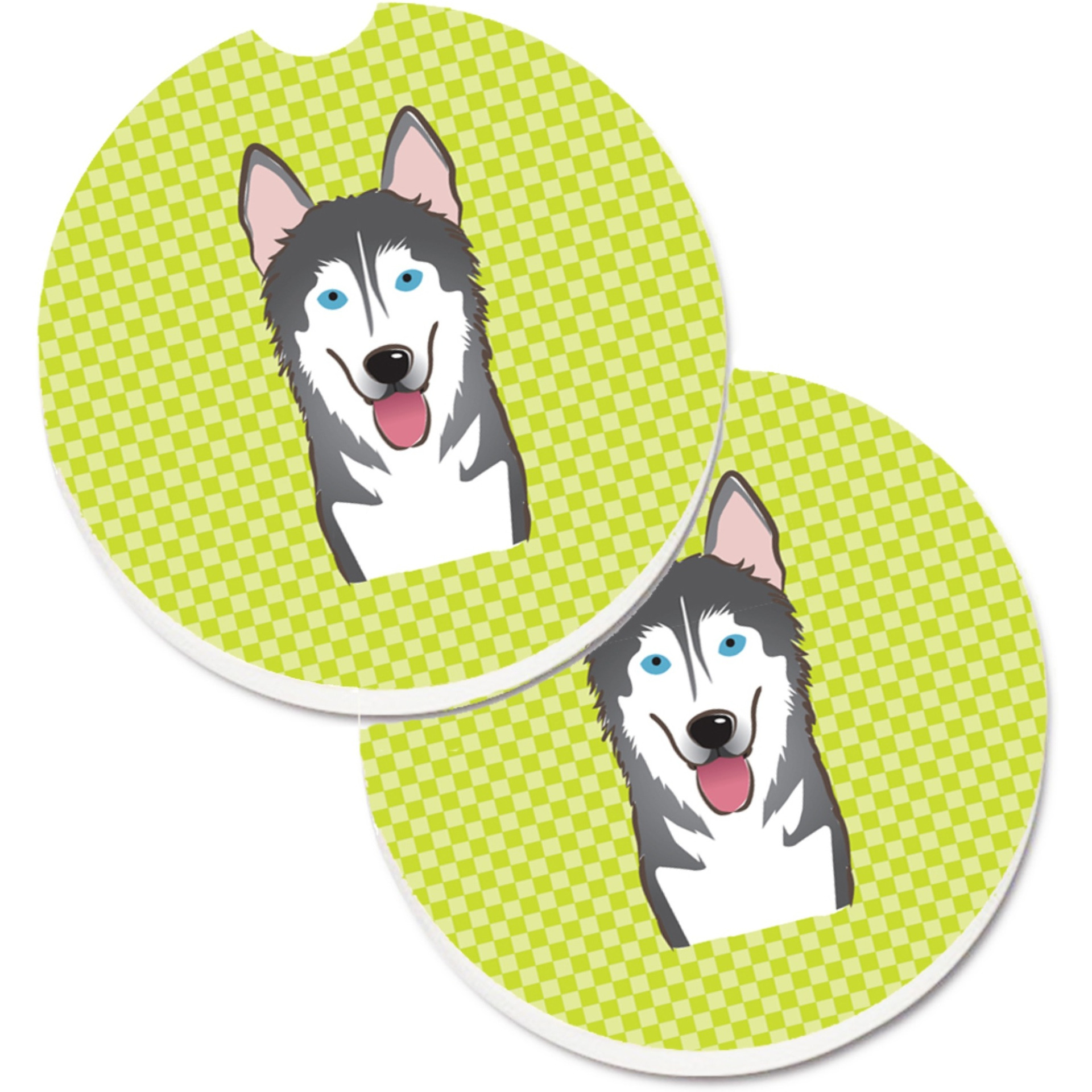 &quotCaroline's Treasures Checkerboard Lime green Alaskan Malamute Set of 2 Cup Holder Car Coasters BB1280CARC, 2.56, Multicolor"