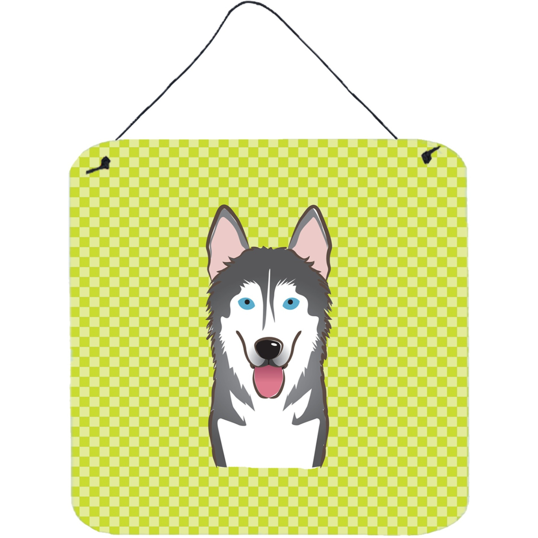 &quotCaroline's Treasures Checkerboard Lime Green Alaskan Malamute Wall or Door Hanging Prints, 6 x 6"""