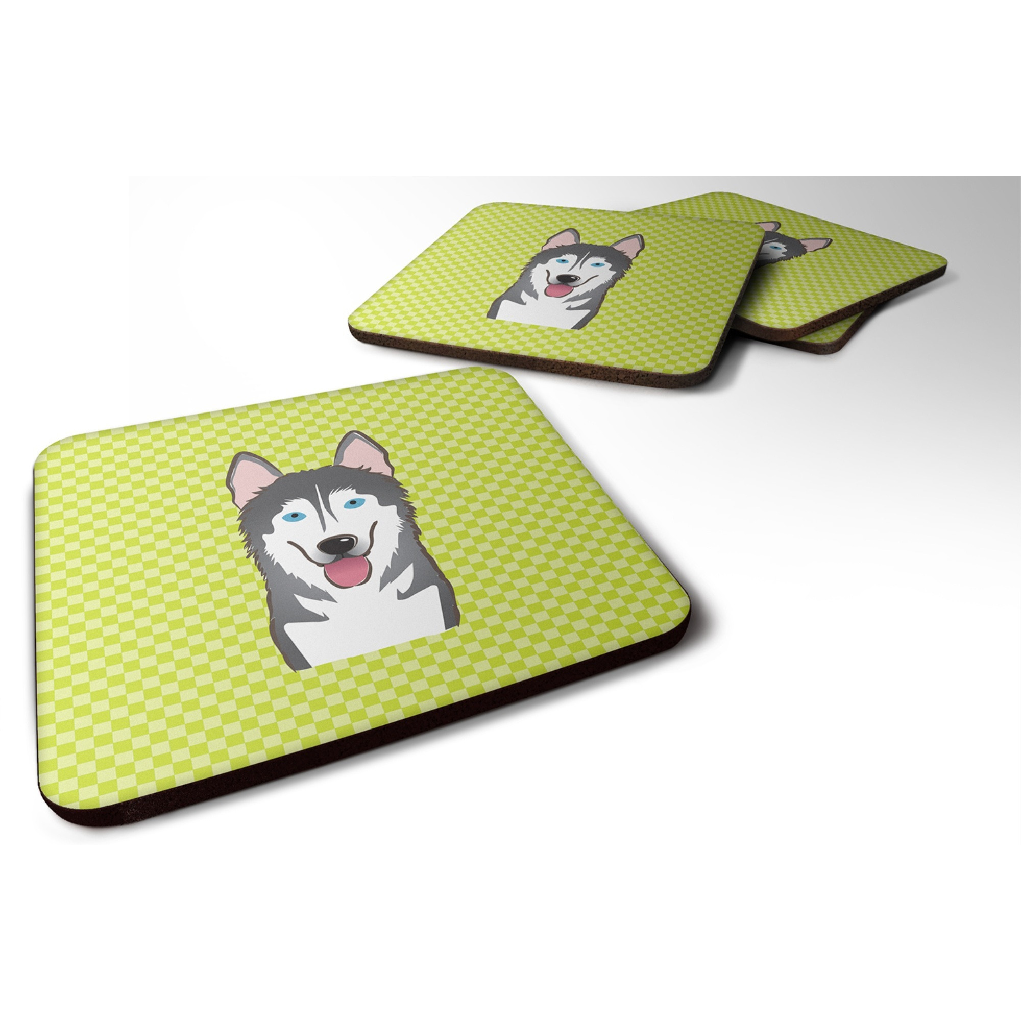 &quotCaroline's Treasures BB1280FC Checkerboard Lime Green Alaskan Malamute Foam Coaster (Set of 4), 3.5"" H x 3.5"" W, Multicolor"