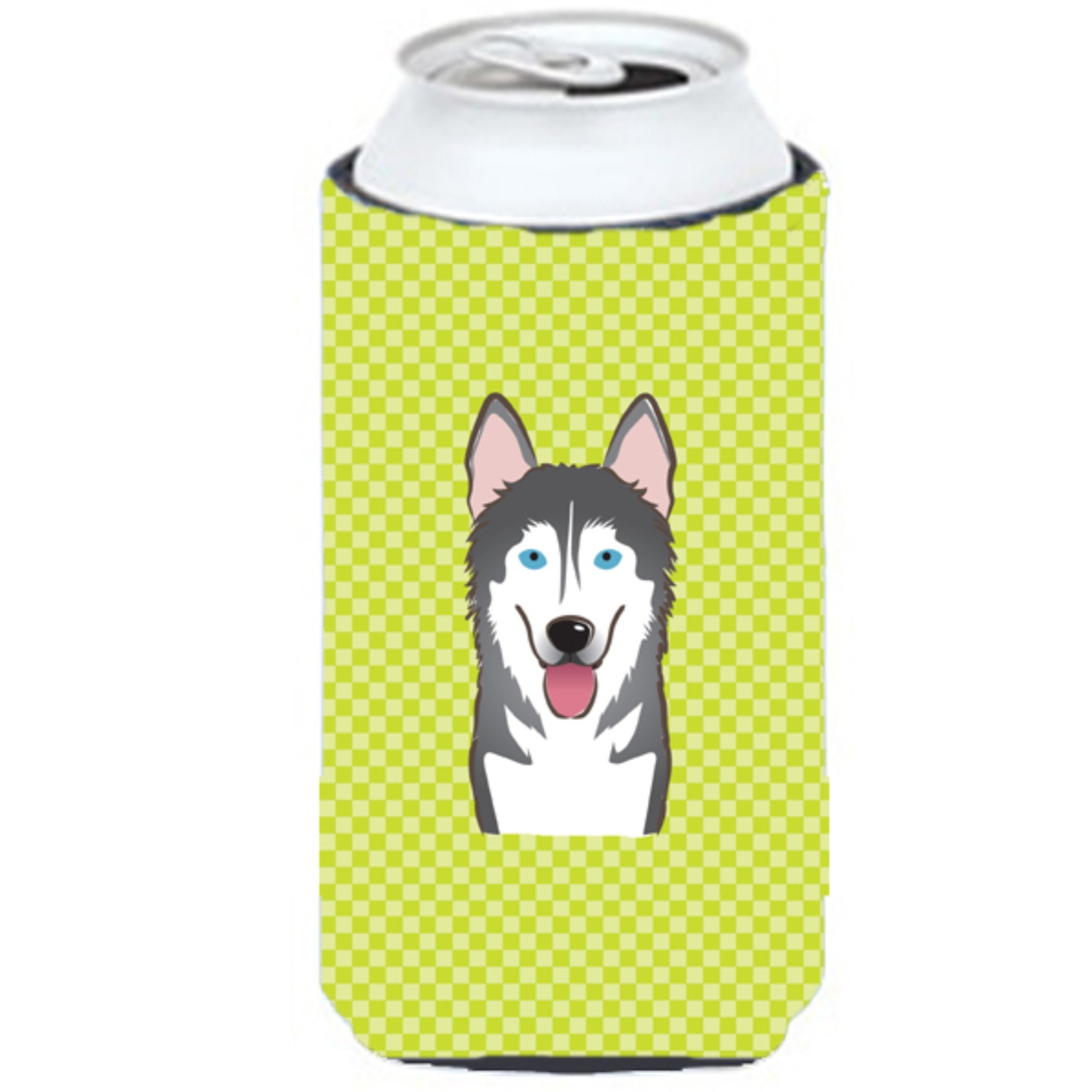 Checkerboard Lime Green Alaskan Malamute Tall Boy Beverage Insulator Hugger BB1280TBC