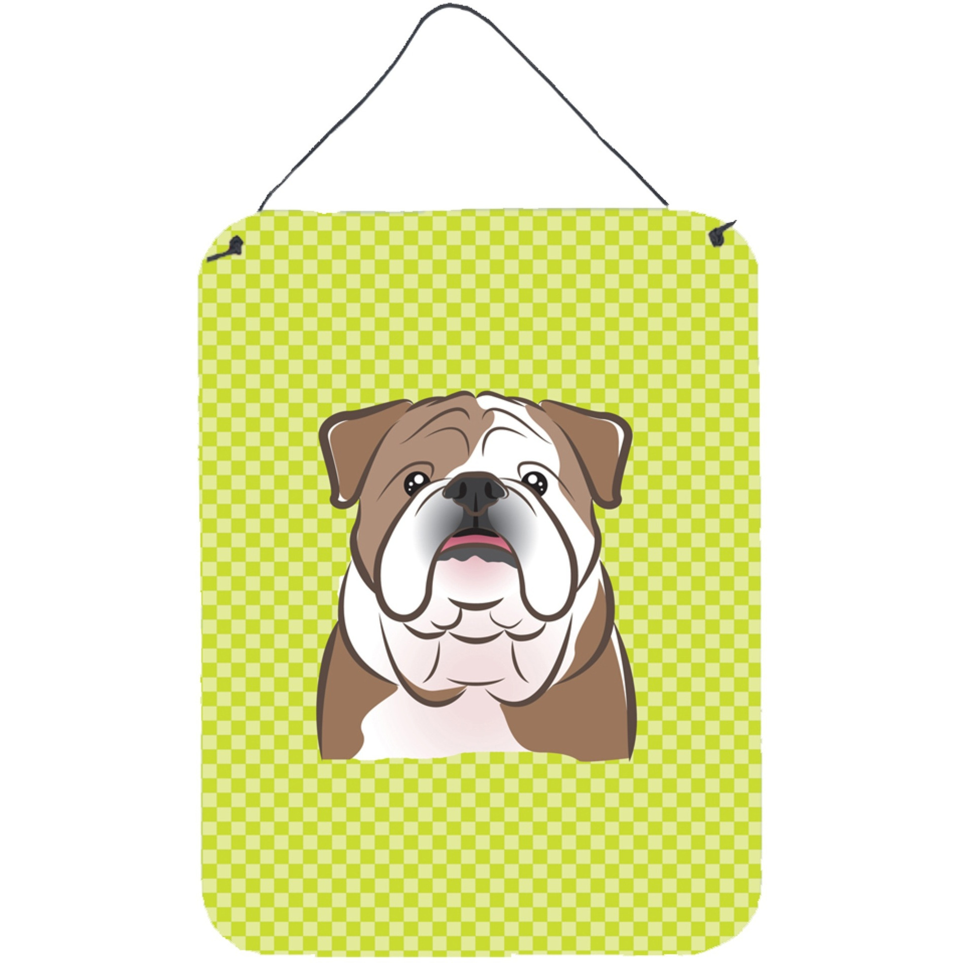 &quotCaroline's Treasures Checkerboard Lime Green English Bulldog Wall or Door Hanging Prints, 16"" x 12"""