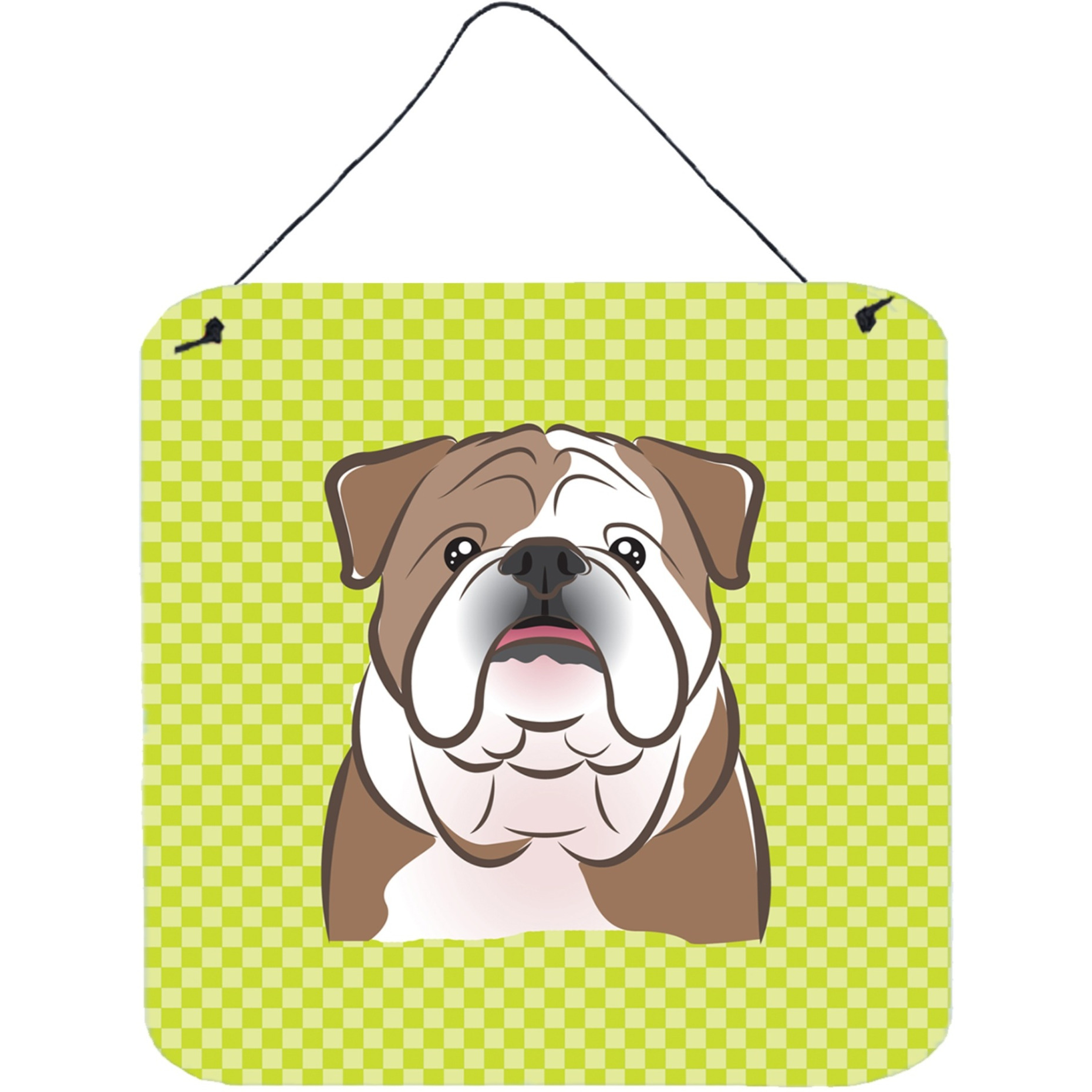 &quotCaroline's Treasures Checkerboard Lime Green English Bulldog Wall or Door Hanging Prints, 6 x 6"""