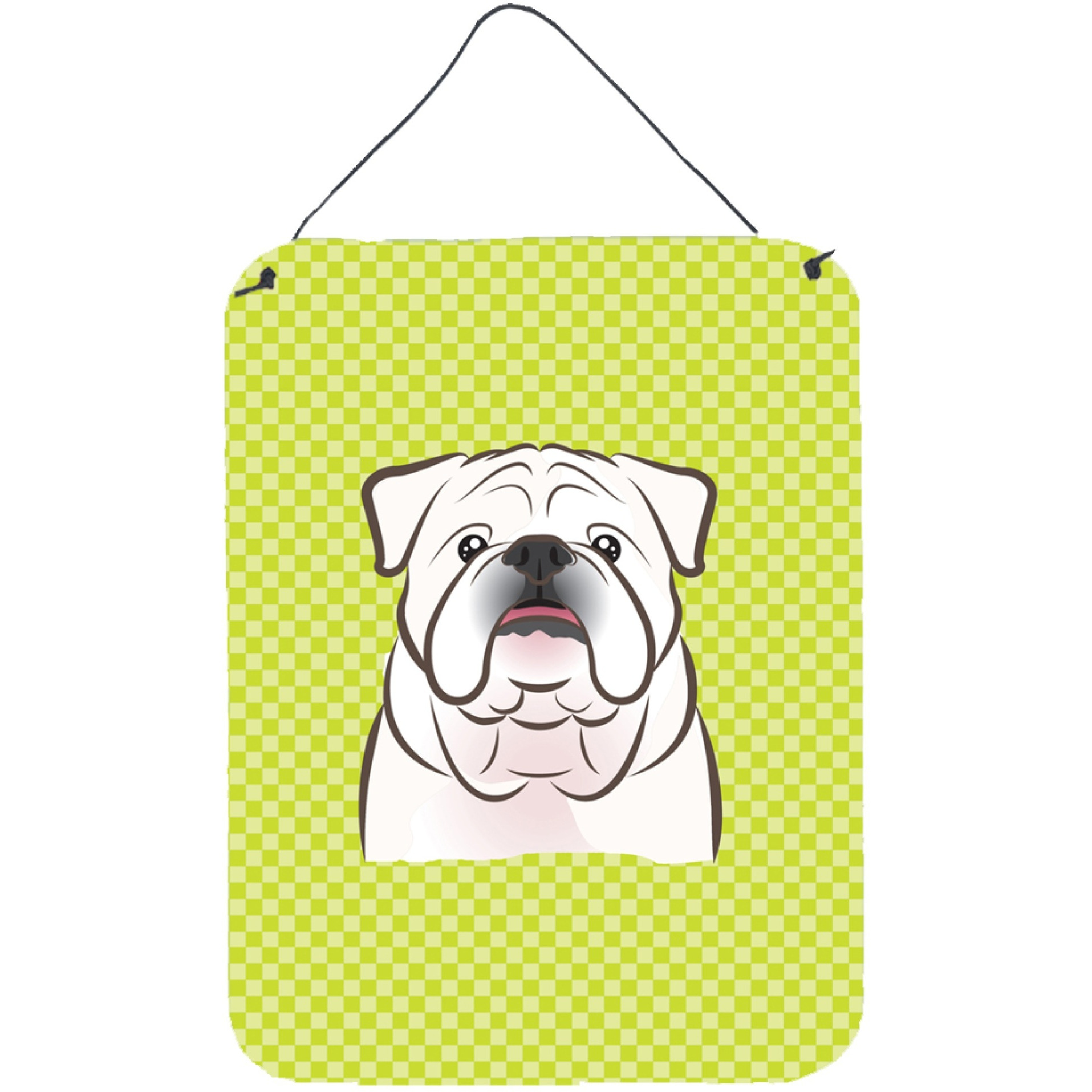 &quotCaroline's Treasures Checkerboard Lime Green White English Bulldog Wall or Door Hanging Prints, 16"" x 12"""
