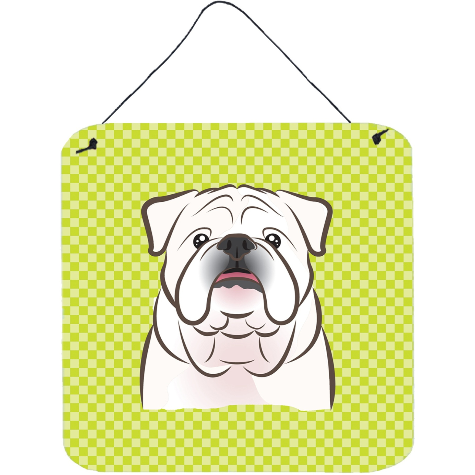 &quotCaroline's Treasures Checkerboard Lime Green White English Bulldog Wall or Door Hanging Prints, 6 x 6"""
