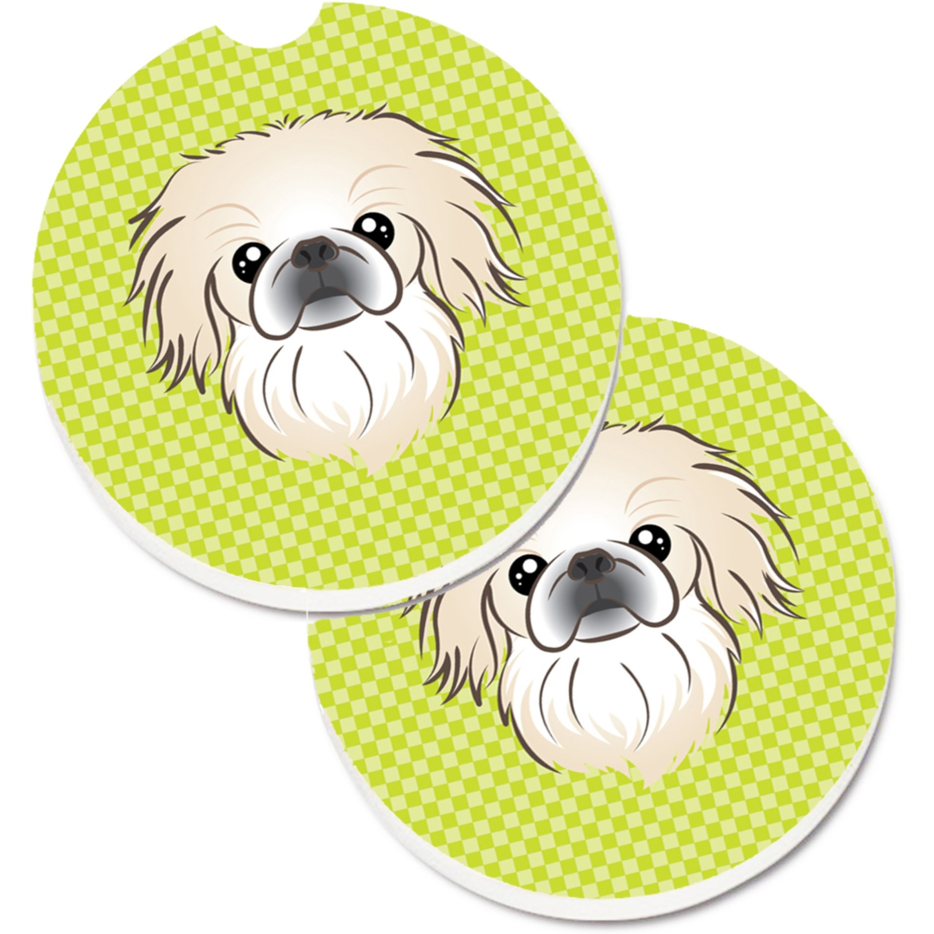 &quotCaroline's Treasures Checkerboard Lime green Pekingese Set of 2 Cup Holder Car Coasters BB1283CARC, 2.56, Multicolor"