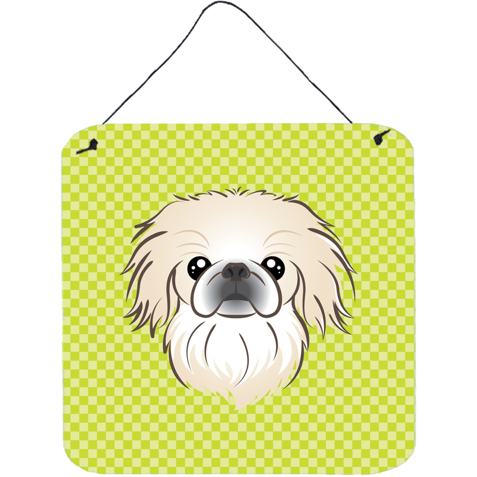 &quotCaroline's Treasures Checkerboard Lime Green Pekingese Wall or Door Hanging Prints, 6 x 6"""