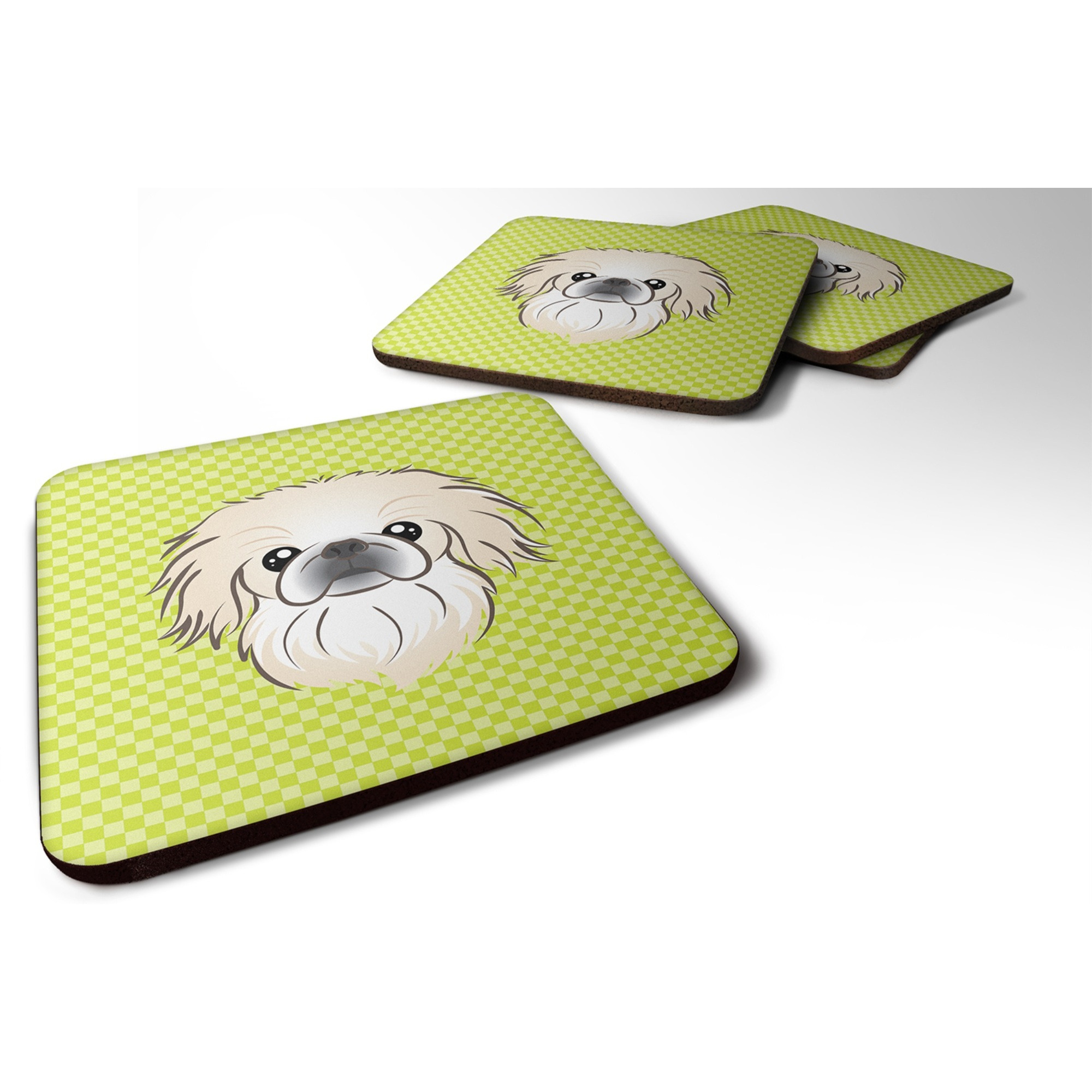 &quotCaroline's Treasures BB1283FC Checkerboard Lime Green Pekingese Foam Coaster (Set of 4), 3.5"" H x 3.5"" W, Multicolor"