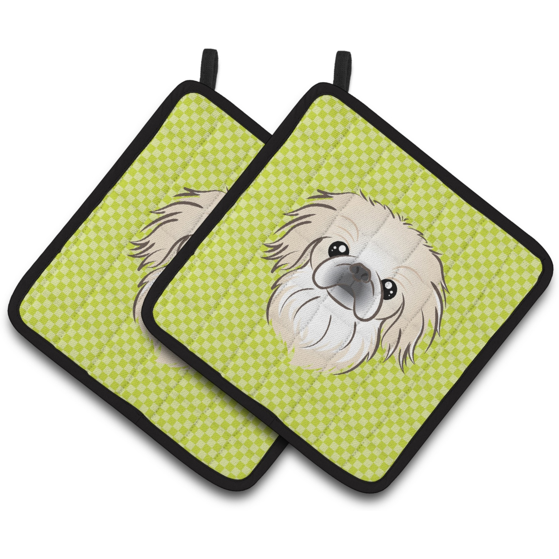 &quotCaroline's Treasures Checkerboard Lime green Pekingese Pair of Pot Holders BB1283PTHD, 7.5HX7.5W, Multicolor"