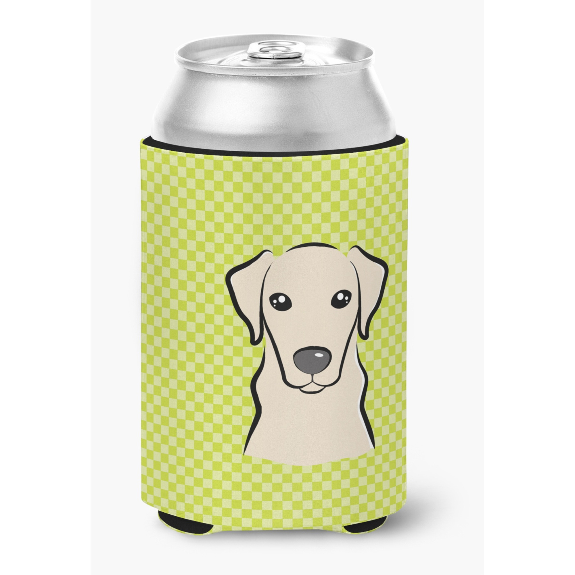 Checkerboard Lime Green Yellow Labrador Can or Bottle Hugger BB1284CC