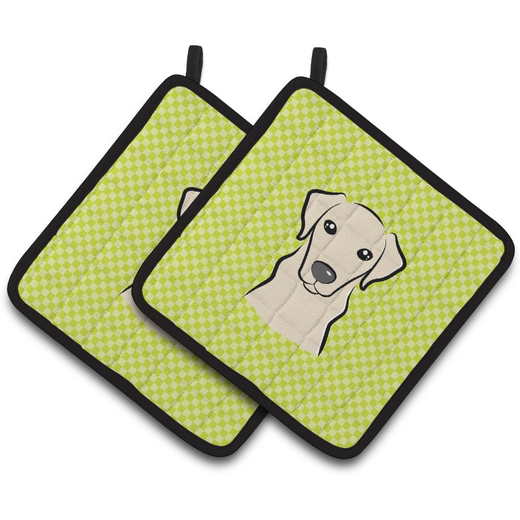 &quotCaroline's Treasures Checkerboard Lime green Yellow Labrador Pair of Pot Holders BB1284PTHD, 7.5HX7.5W, Multicolor"
