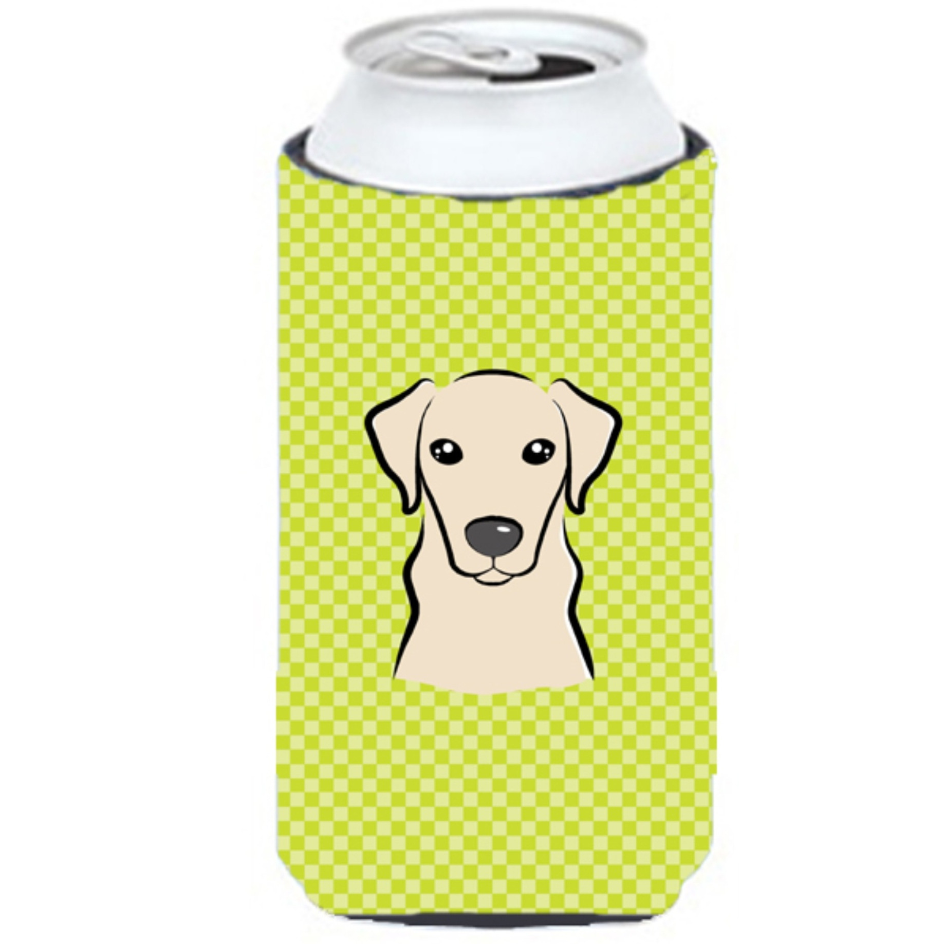Checkerboard Lime Green Yellow Labrador Tall Boy Beverage Insulator Hugger BB1284TBC