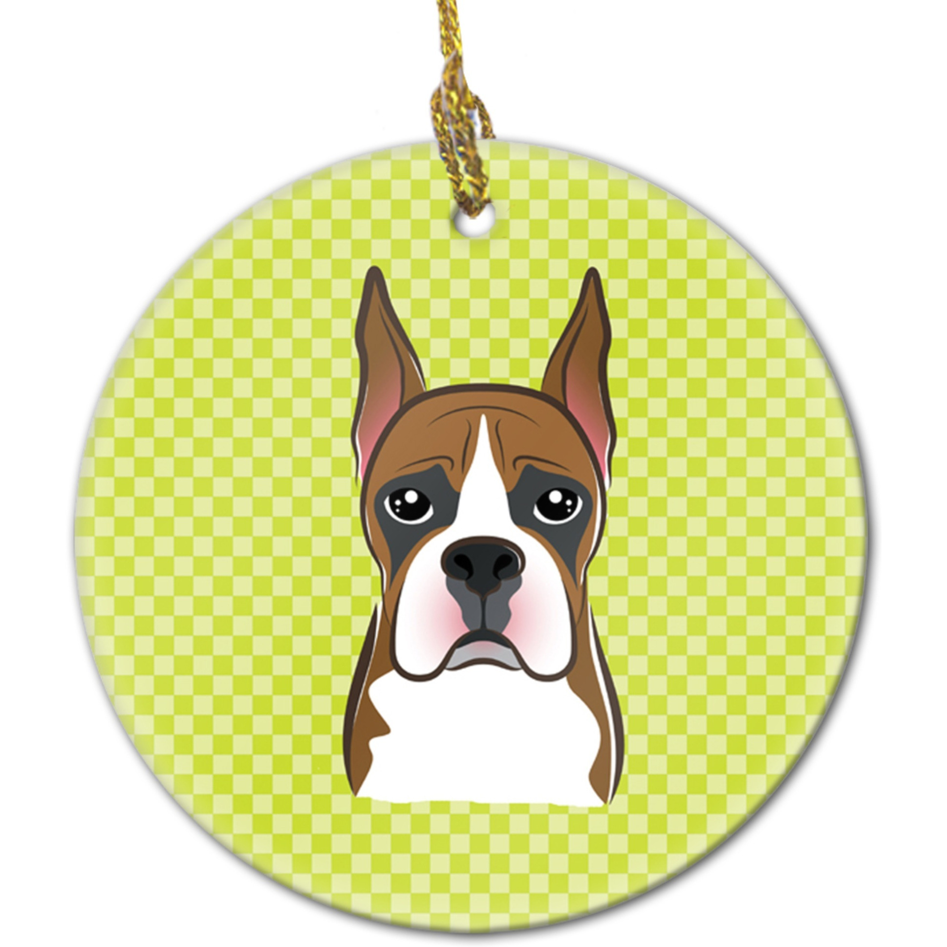 Checkerboard Lime Green Boxer Ceramic Ornament BB1285CO1