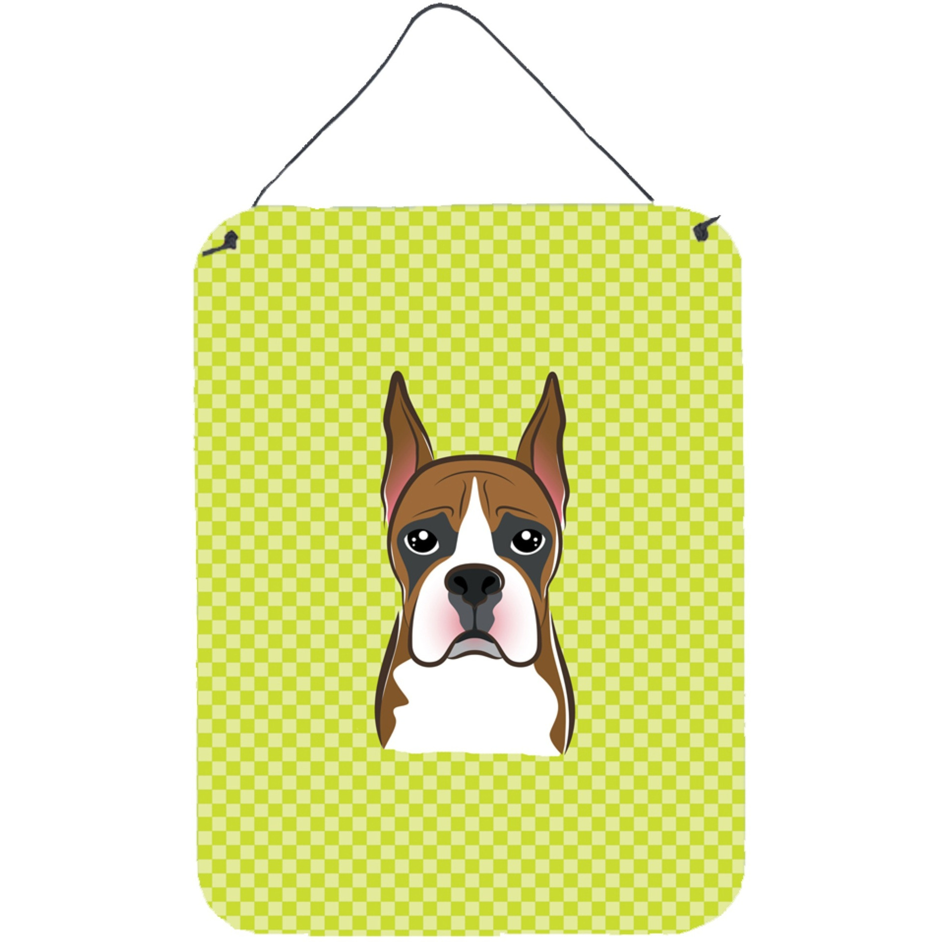 &quotCaroline's Treasures Checkerboard Lime Green Boxer Wall or Door Hanging Prints, 16"" x 12"""