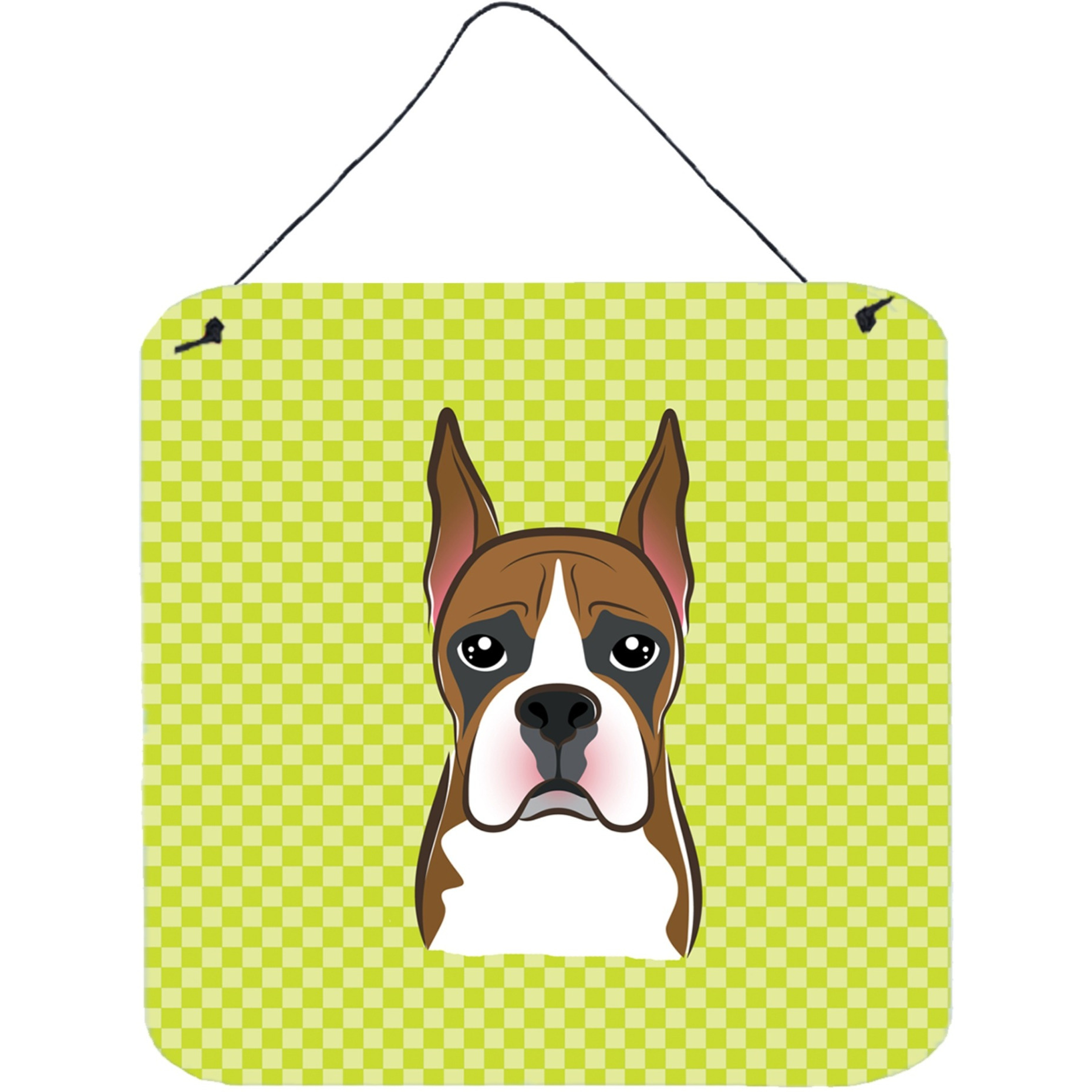 &quotCaroline's Treasures Checkerboard Lime Green Boxer Wall or Door Hanging Prints, 6 x 6"""